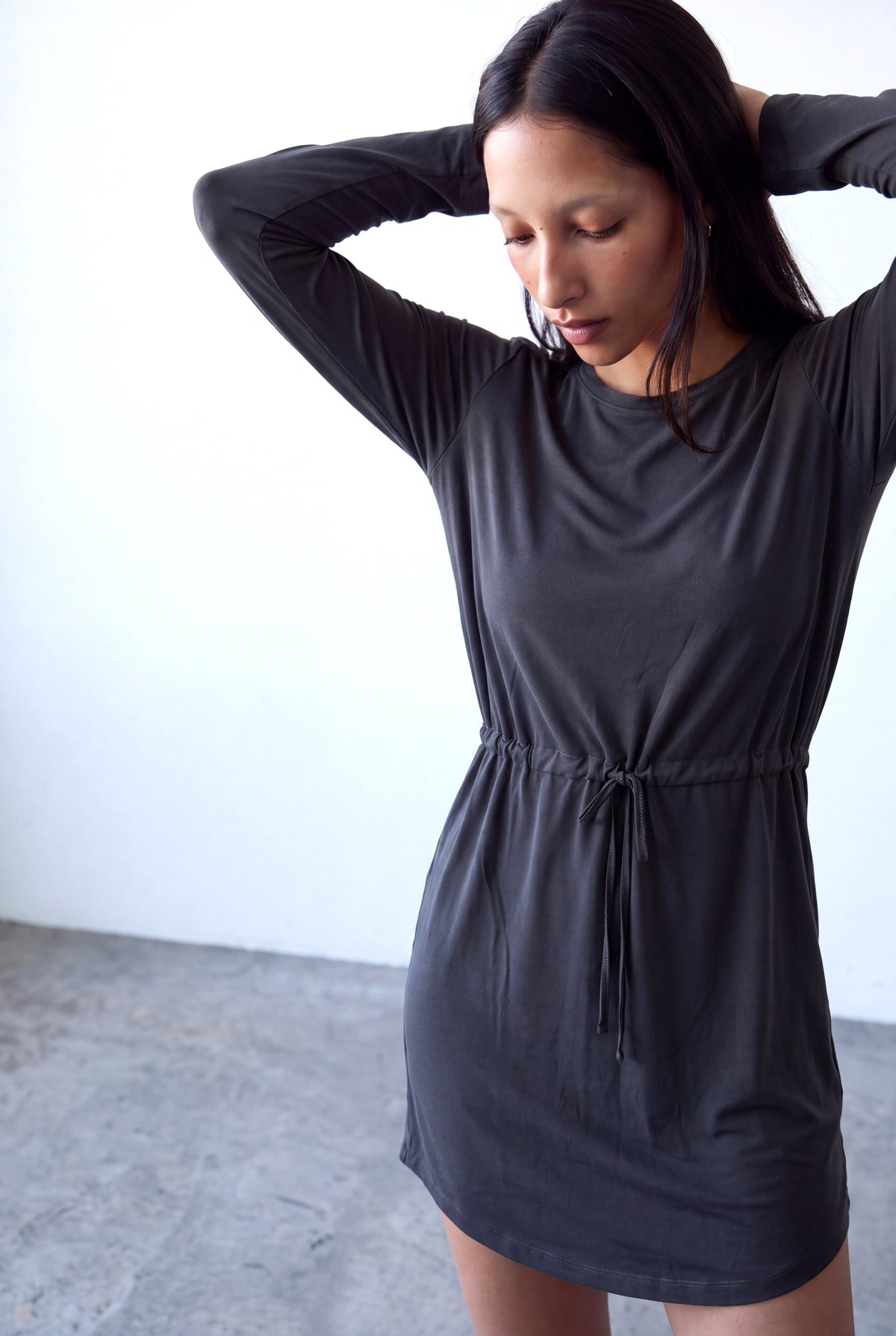 Siyah Kadın Siyah Modal Bisiklet Yaka Uzun Kollu Bel Bağcıklı Oval Kesim Detaylı Elbise FAITH - Dress - Westmark London EU(TR) Store Organik Pamuklu Sürdürülebilir Moda