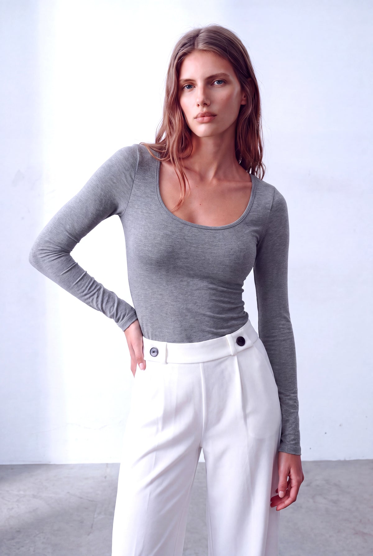 Gri Melanj Kadın Gri Melanj Pamuklu Geniş Bisiklet Yaka Uzun Kollu Tünik Bluz MILA - Top - Westmark London EU(TR) Store Organik Pamuklu Sürdürülebilir Moda