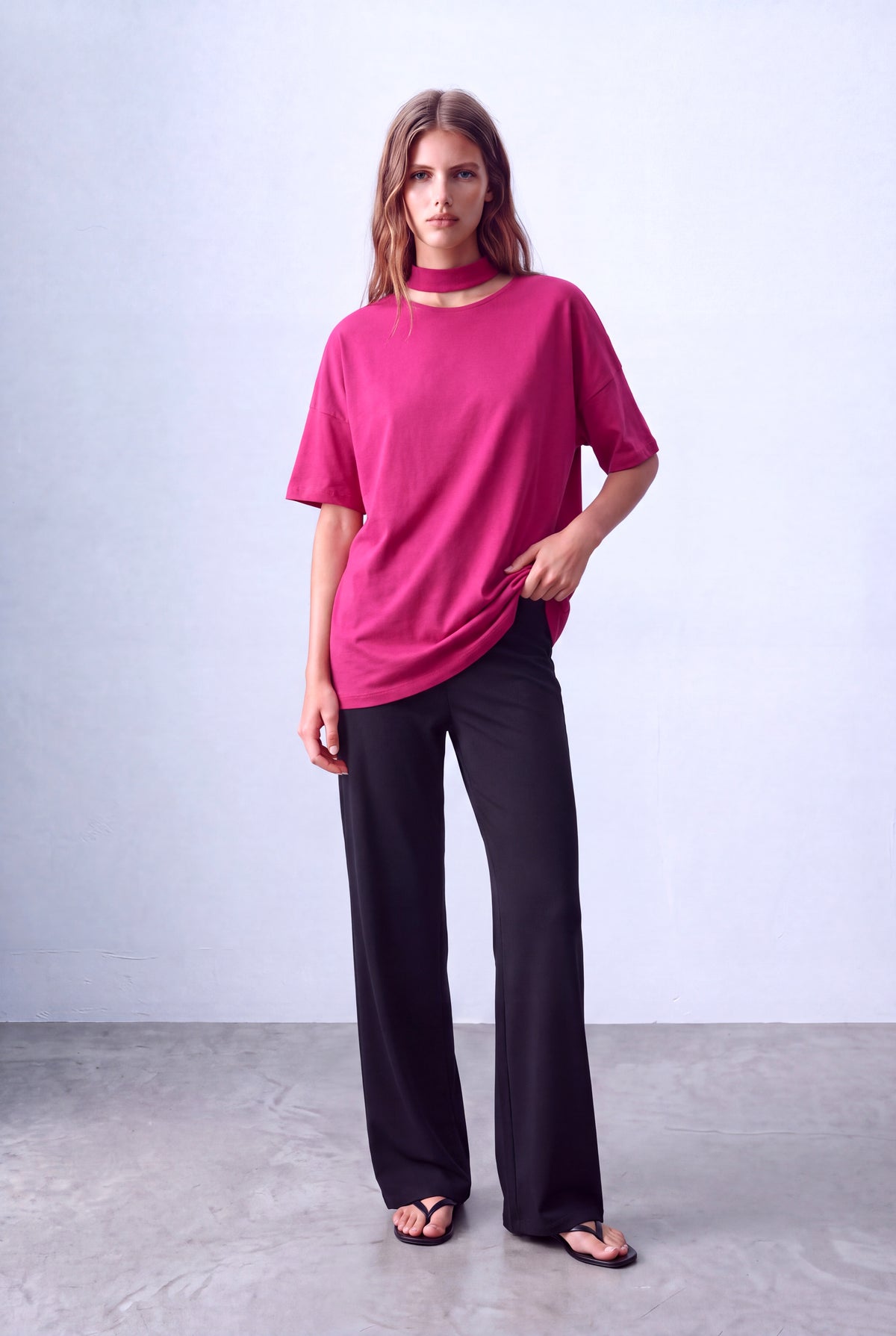 Fuşya Kadın Fuşya Pamuklu Choker Yaka Kısa Kollu T-Shirt JANET - Top - Westmark London EU(TR) Store Organik Pamuklu Sürdürülebilir Moda