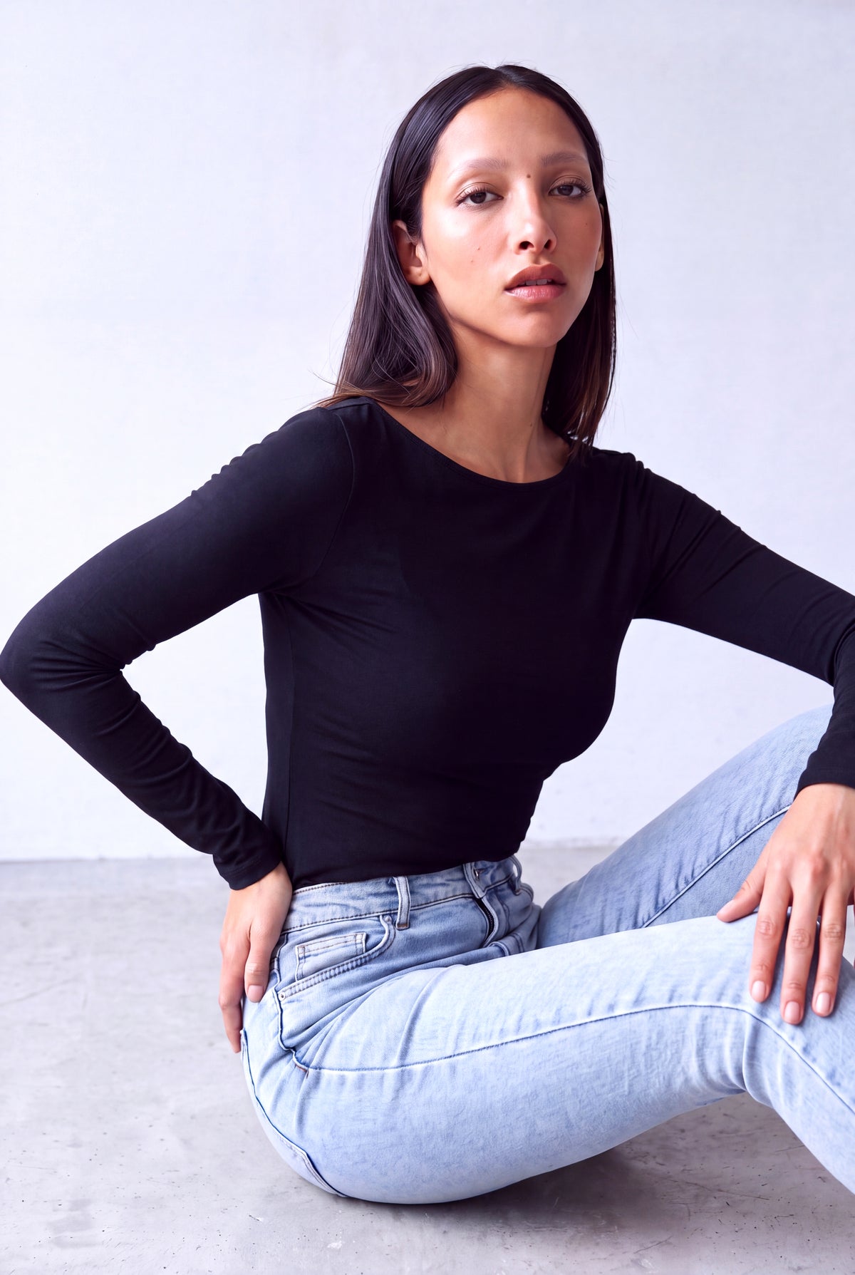 Siyah Kadın Siyah Viskon Bisiklet Yaka Uzun Kollu Transparan Tül Bluz MICHELLE MECH - Top - Westmark London EU(TR) Store Organik Pamuklu Sürdürülebilir Moda