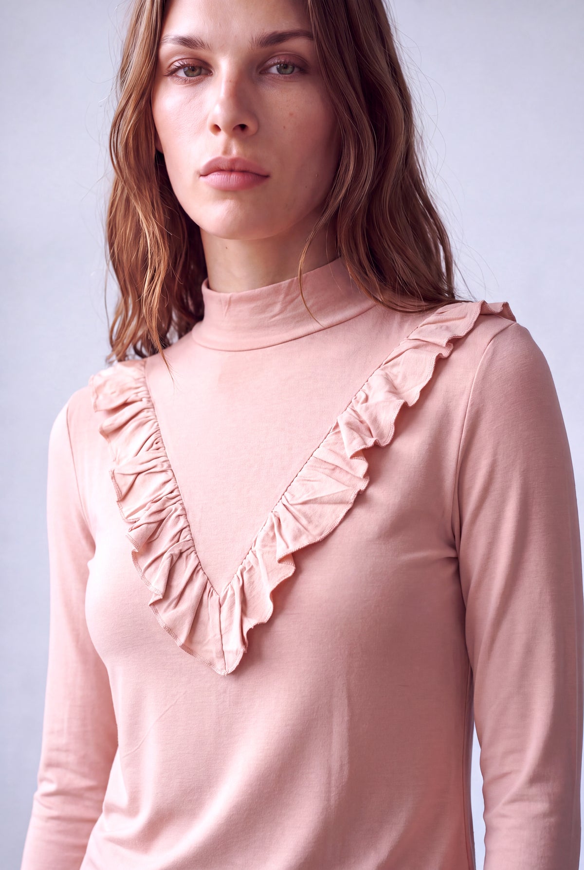 Gül Kurusu Kadın Gül Kurusu Viskon Yarım Balıkçı Yaka Uzun Kollu Önde V Fırfır Detaylı Bluz ZANE - Top - Westmark London EU(TR) Store Organik Pamuklu Sürdürülebilir Moda