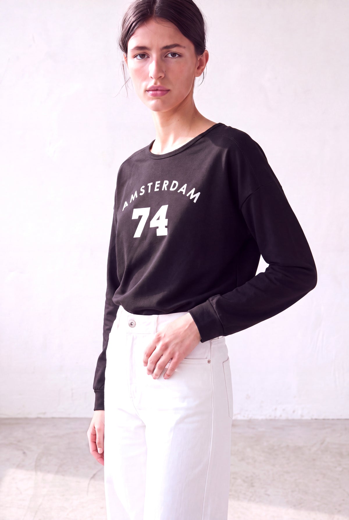 Kadın Black/White Viskon Karışımlı Bisiklet Yaka Uzun Kollu Baskılı Sweatshirt NATALIE - Top - Westmark London EU(TR) Store Organik Pamuklu Sürdürülebilir Moda