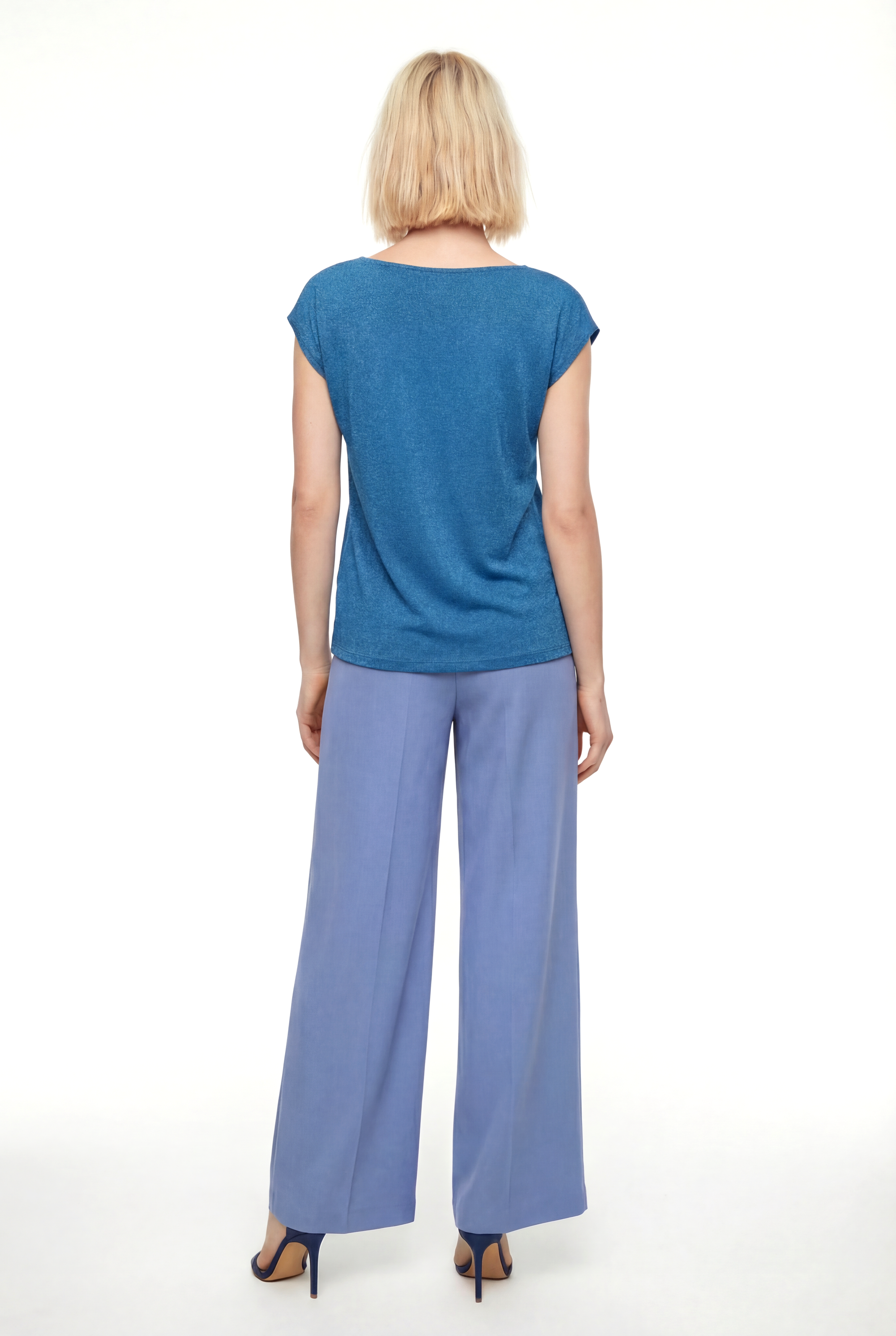 Petrol Mavisi Bisiklet Yaka Simli Kısa Kollu Kadın T-Shirt SKY GLITTER S/S TOP - T-Shirt - Westmark London EU(TR) Store Organik Pamuklu Sürdürülebilir Moda