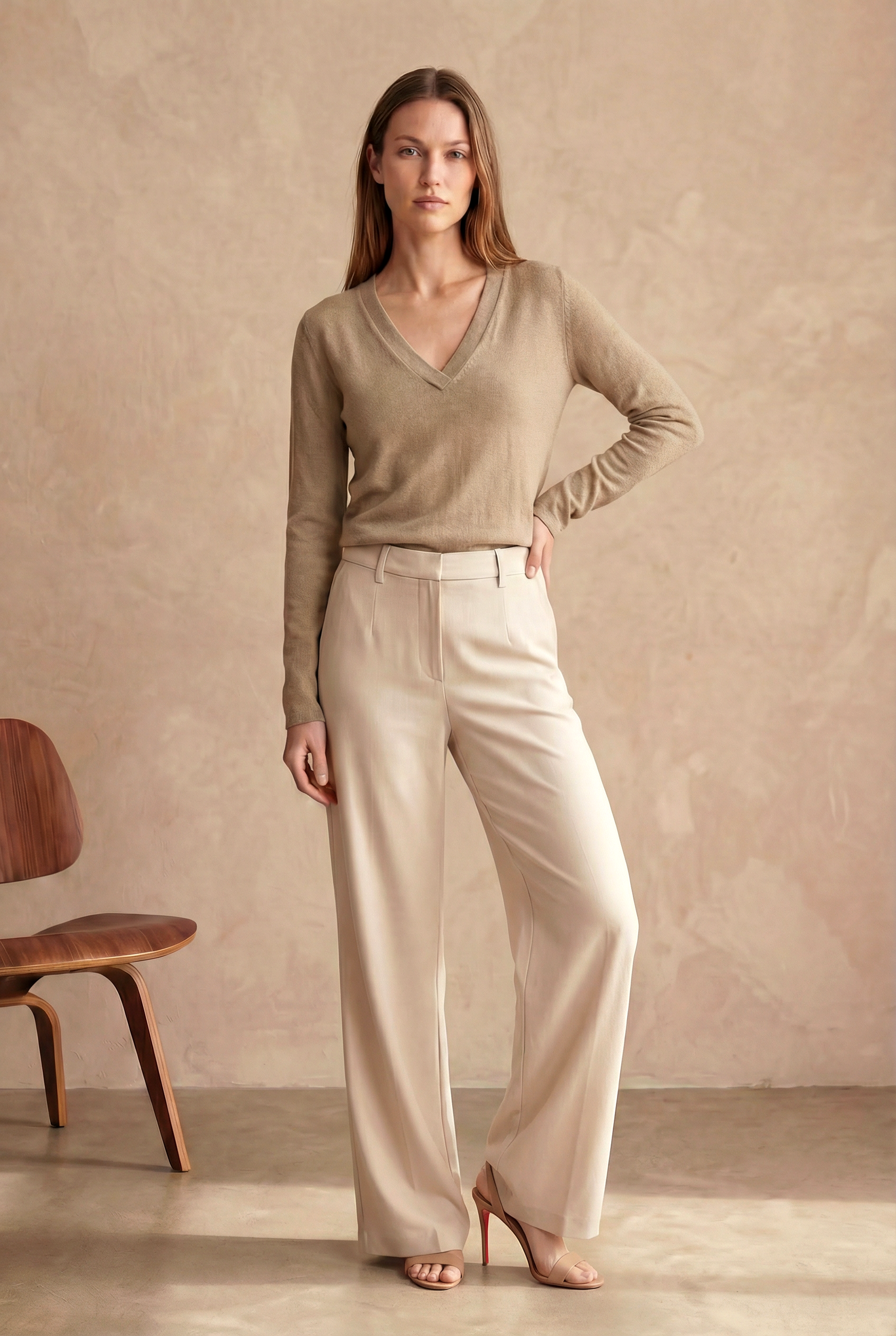 Bej V Yaka Uzun Kollu Kadın Bluz VIOLA TOP - Blouse - Westmark London EU(TR) Store Organik Pamuklu Sürdürülebilir Moda