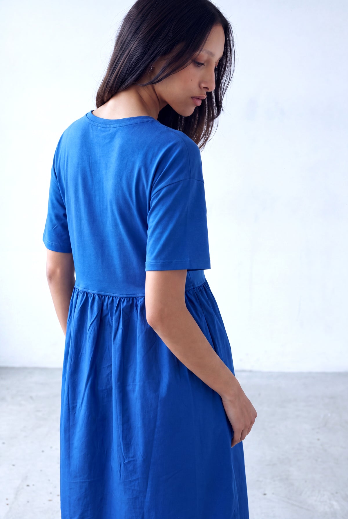 Mavi Kadın Mavi Viskon Karışımlı Bisiklet Yaka 2/4 Kol Dokuma Kumaş Etek Detaylı Elbise FIONA - Dress - Westmark London EU(TR) Store Organik Pamuklu Sürdürülebilir Moda