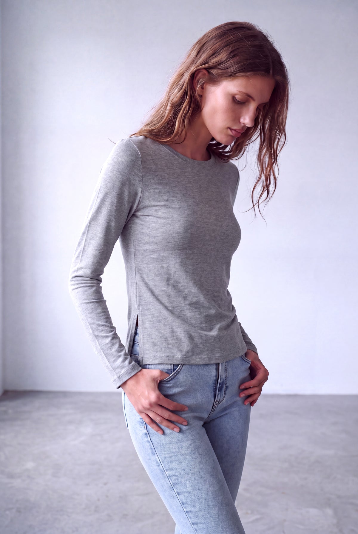 Gri Melanj Kadın Gri Melanj Viskon Bisiklet Yaka Uzun Kollu Yırtmaç Detaylı Bluz BONNIE - Top - Westmark London EU(TR) Store Organik Pamuklu Sürdürülebilir Moda