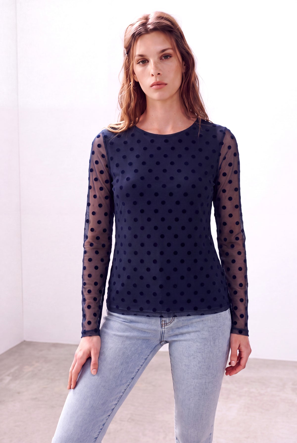 Lacivert Kadın Lacivert Tül Bisiklet Yaka Uzun Kollu Ön Astarlı Bluz SALOME - Top - Westmark London EU(TR) Store Organik Pamuklu Sürdürülebilir Moda