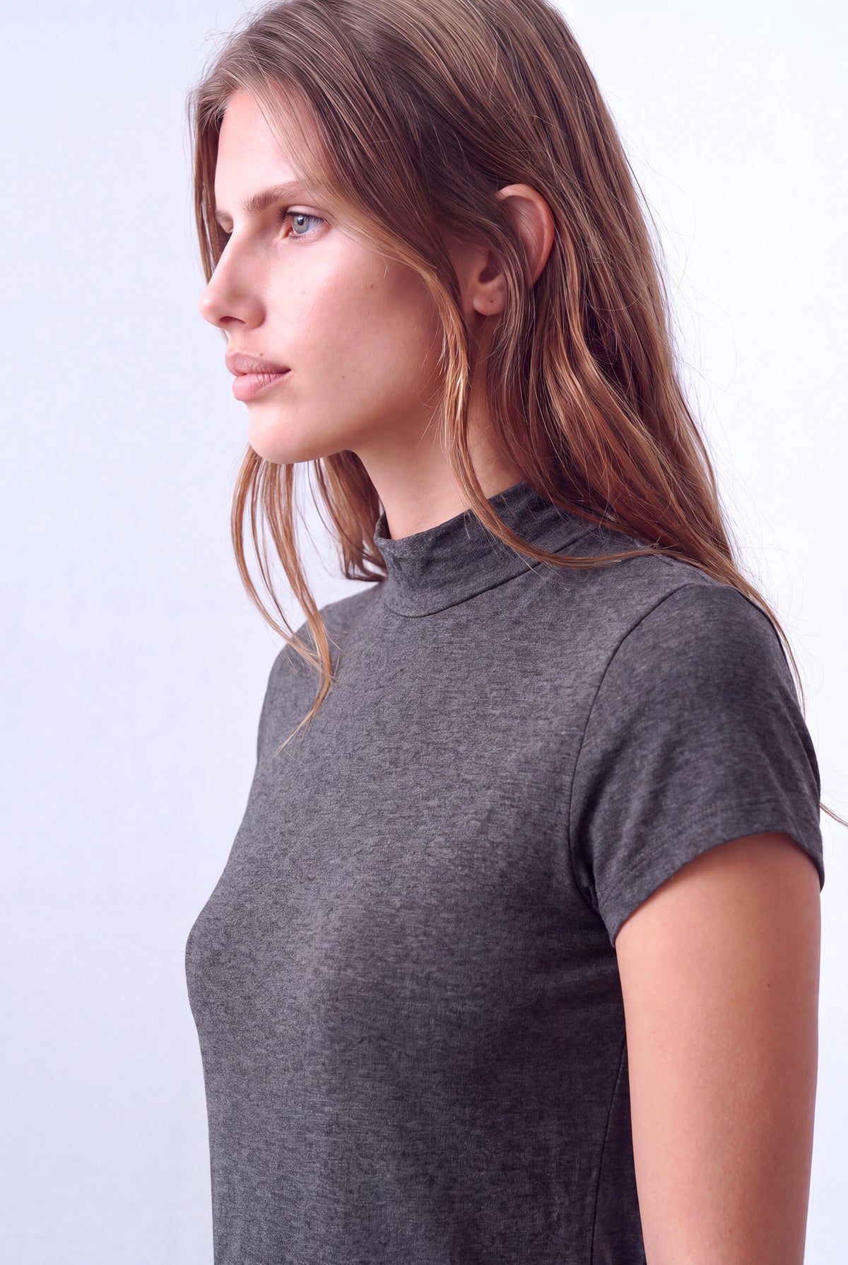 Koyu Gri Melanj Kadın Koyu Gri Melanj Viskon Karışımlı Yarım Balıkçı Yaka Kısa Kollu Duble Kol Detaylı Bluz DONNA - Top - Westmark London EU(TR) Store Organik Pamuklu Sürdürülebilir Moda