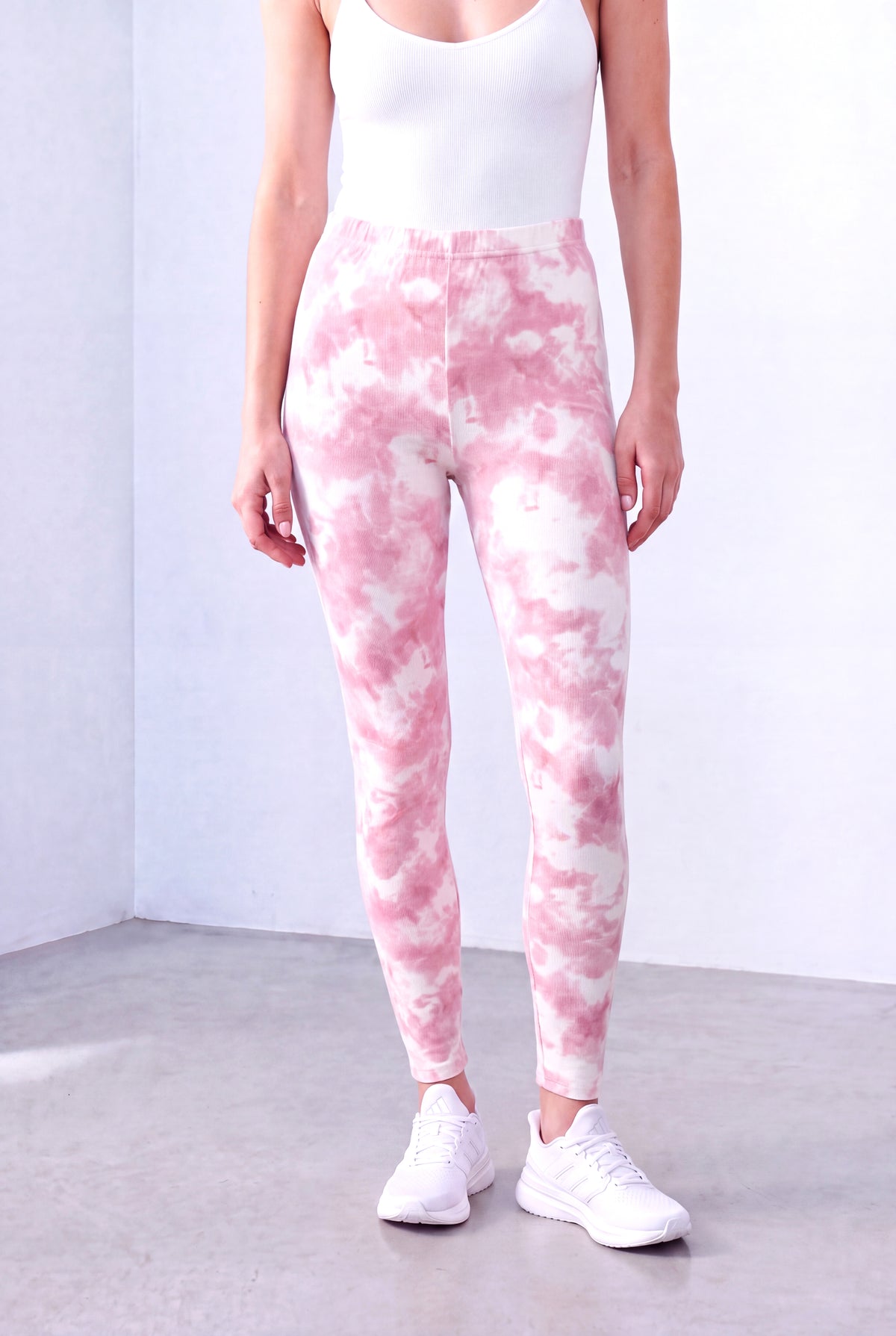 Pembe / Beyaz Kadın Pembe / Beyaz Pamuklu Yüksek Bel Batik Desenli Tayt MAYA - Leggings - Westmark London EU(TR) Store Organik Pamuklu Sürdürülebilir Moda