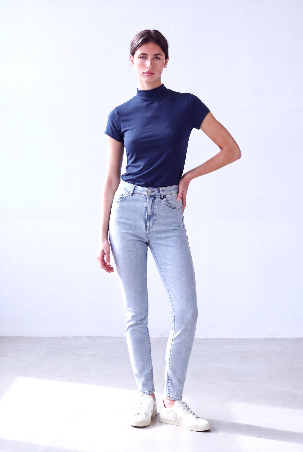 Koyu Lacivert Kadın Koyu Lacivert Viskon Yarım Balıkçı Yaka Kısa Kollu Duble Kol Detaylı Bluz DONNA - Top - Westmark London EU(TR) Store Organik Pamuklu Sürdürülebilir Moda