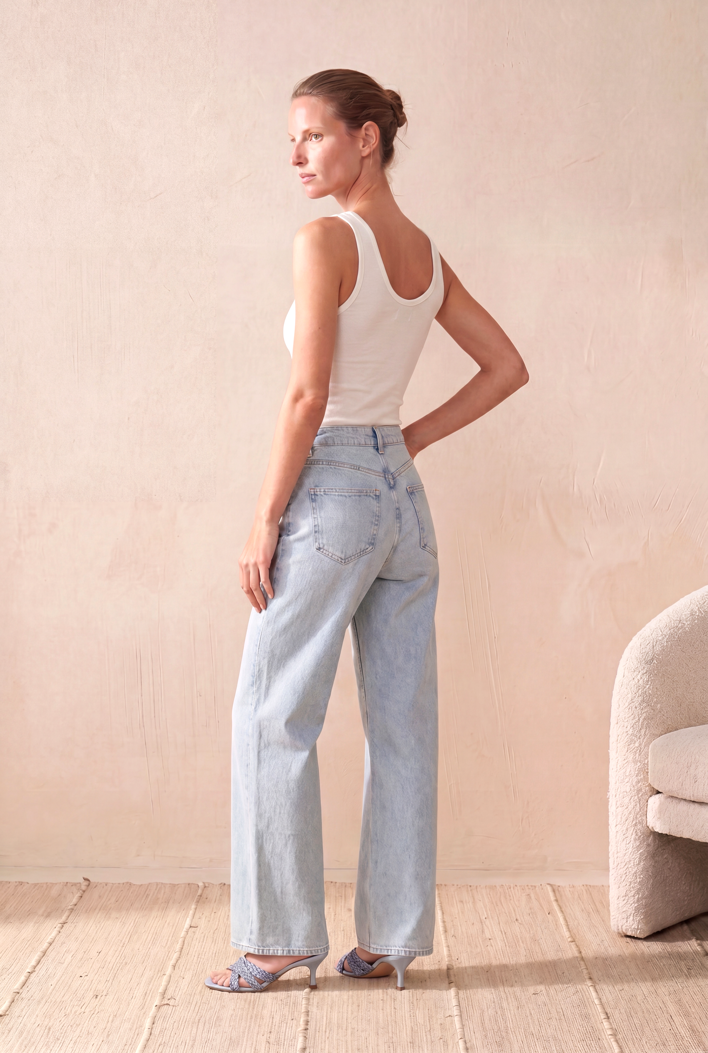 Kadın Beyaz Fitilli Pamuk Slim Fit Bisiklet Yaka Kolsuz Atlet DEBORA