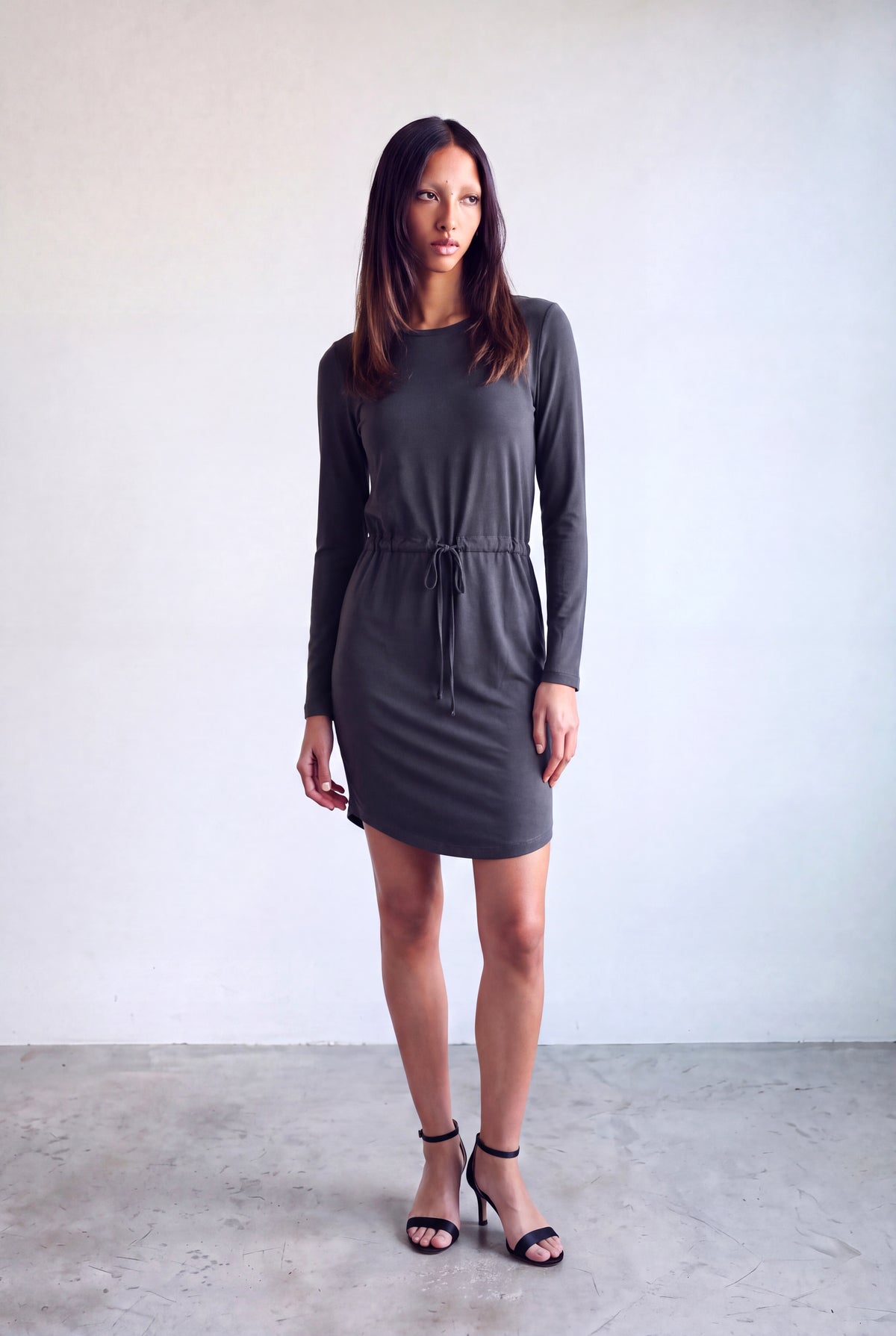 Siyah Kadın Siyah Modal Bisiklet Yaka Uzun Kollu Bel Bağcıklı Oval Kesim Detaylı Elbise FAITH - Dress - Westmark London EU(TR) Store Organik Pamuklu Sürdürülebilir Moda