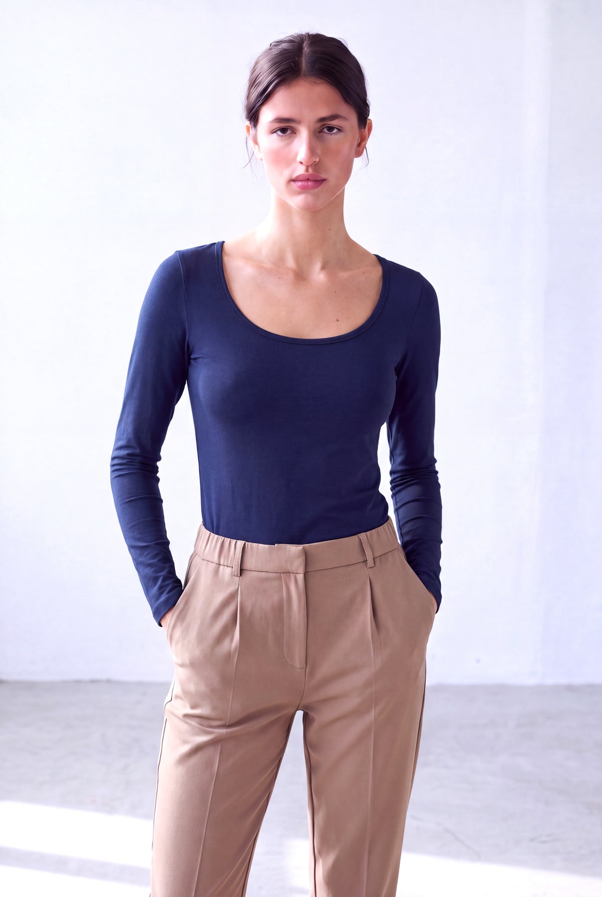 Lacivert Kadın Lacivert Pamuklu Geniş Bisiklet Yaka Uzun Kollu Tünik Bluz MILA - Top - Westmark London EU(TR) Store Organik Pamuklu Sürdürülebilir Moda