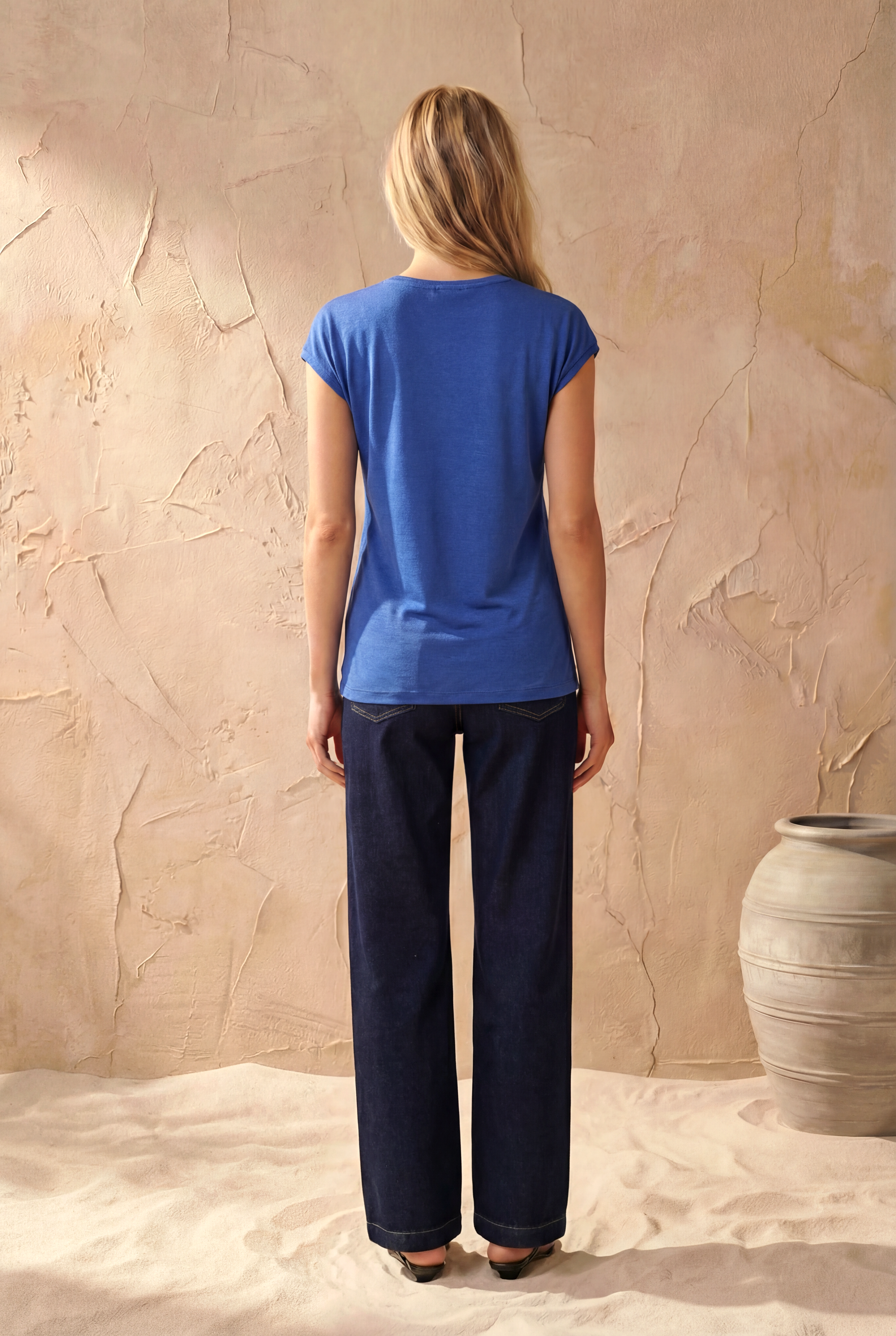 Açık Mavi Bisiklet Yaka Pamuklu Kadın Kısa Kollu T-Shirt BETTY O-NECK TOP - T-Shirt - Westmark London EU(TR) Store Organik Pamuklu Sürdürülebilir Moda