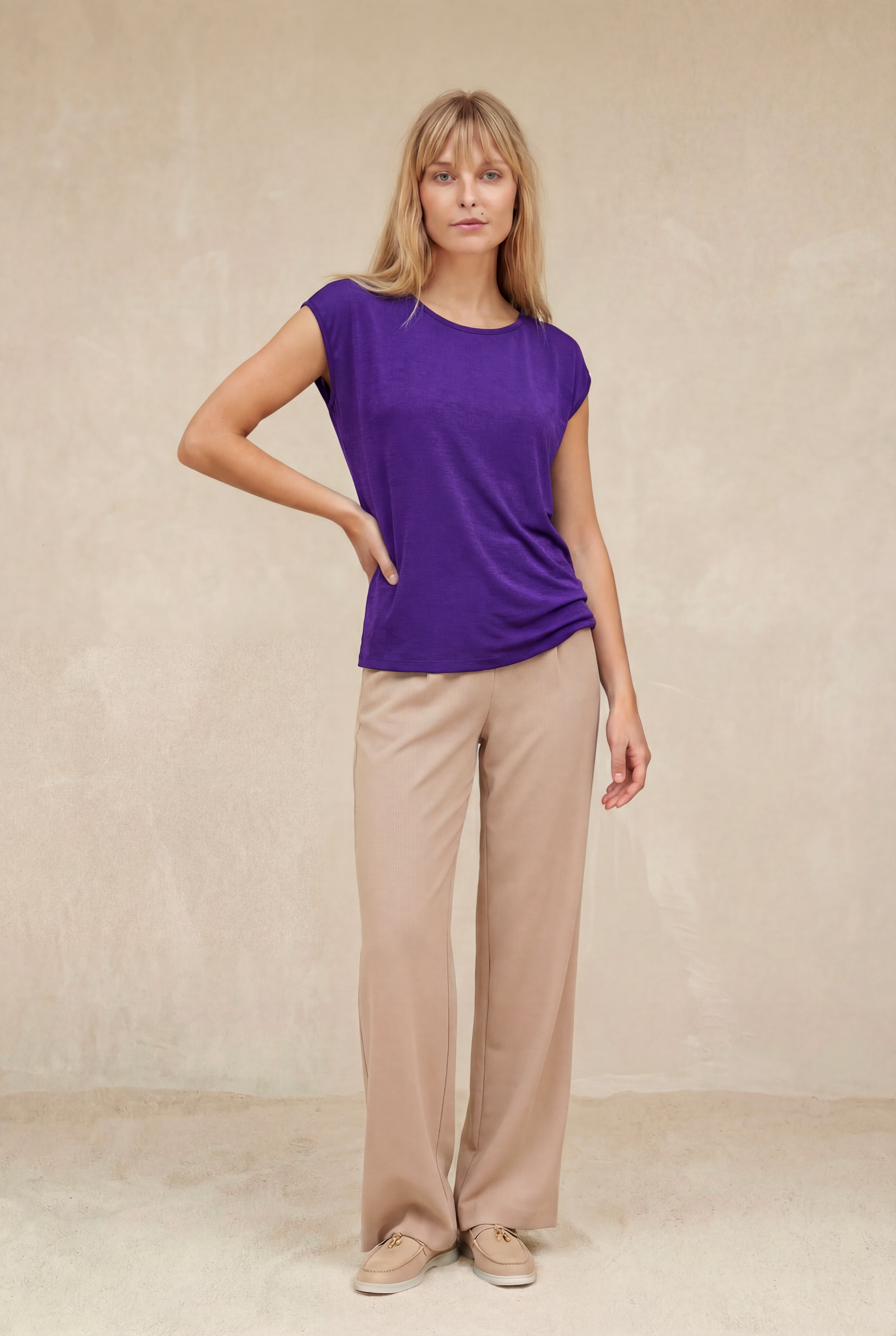 Koyu Mor Bisiklet Yaka Pamuklu Kadın Kısa Kollu T-Shirt BETTY O-NECK TOP - T-Shirt - Westmark London EU(TR) Store Organik Pamuklu Sürdürülebilir Moda