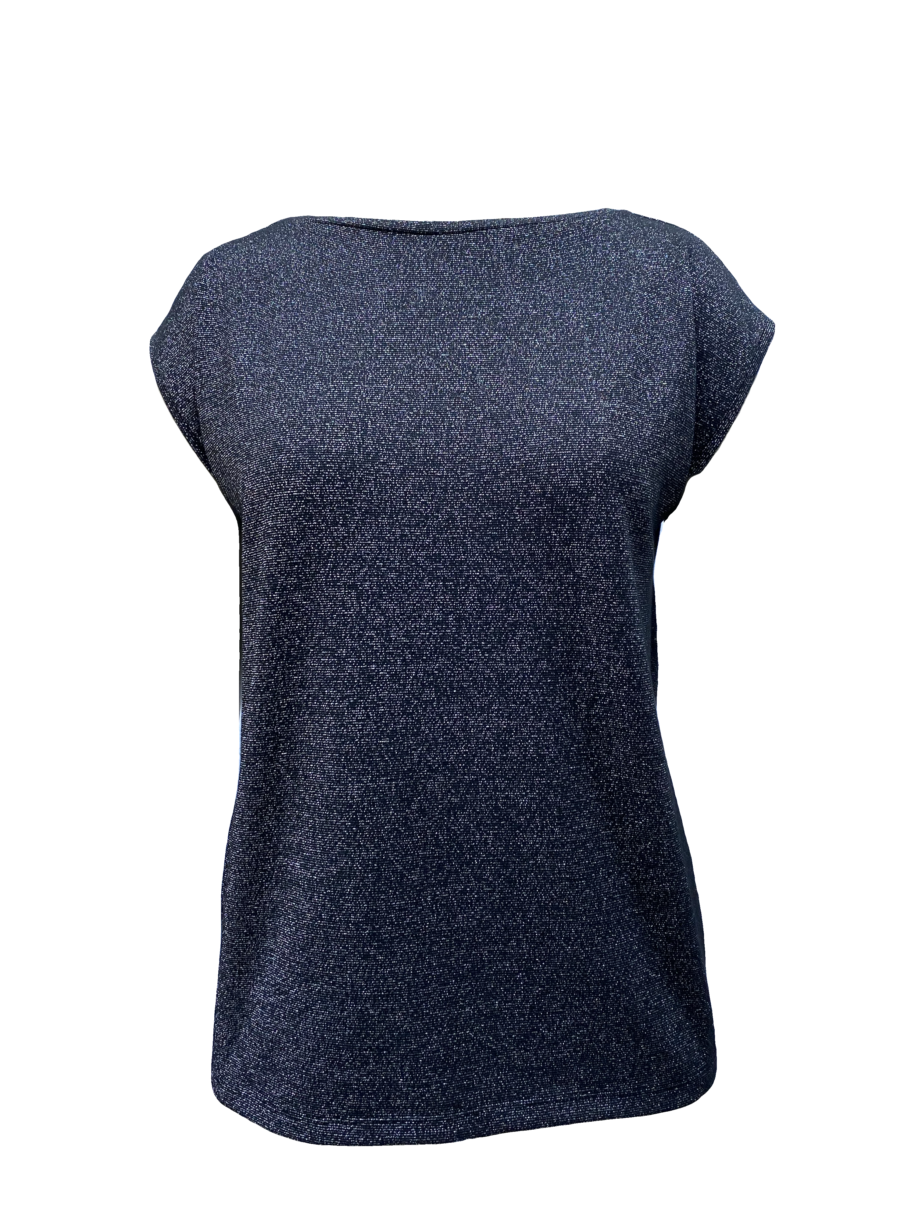 Gri Siyah Bisiklet Yaka Simli Kısa Kollu Kadın T-Shirt SKY GLITTER S/S TOP - T-Shirt - Westmark London EU(TR) Store Organik Pamuklu Sürdürülebilir Moda