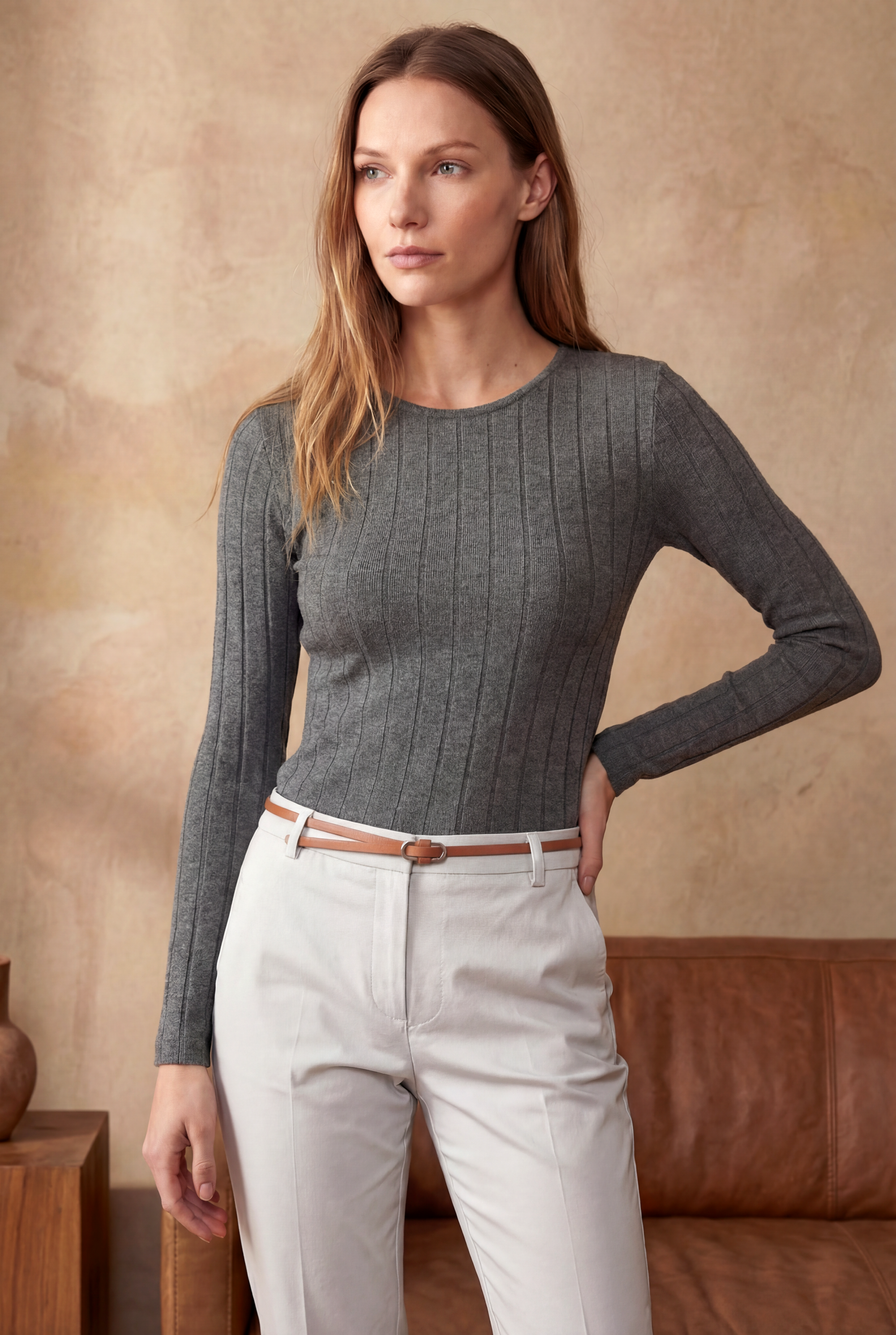 Açık Gri Melanj Bisiklet Yaka Uzun Kollu Kadın Bluz ESTELLE - Tops - Westmark London EU(TR) Store Organik Pamuklu Sürdürülebilir Moda