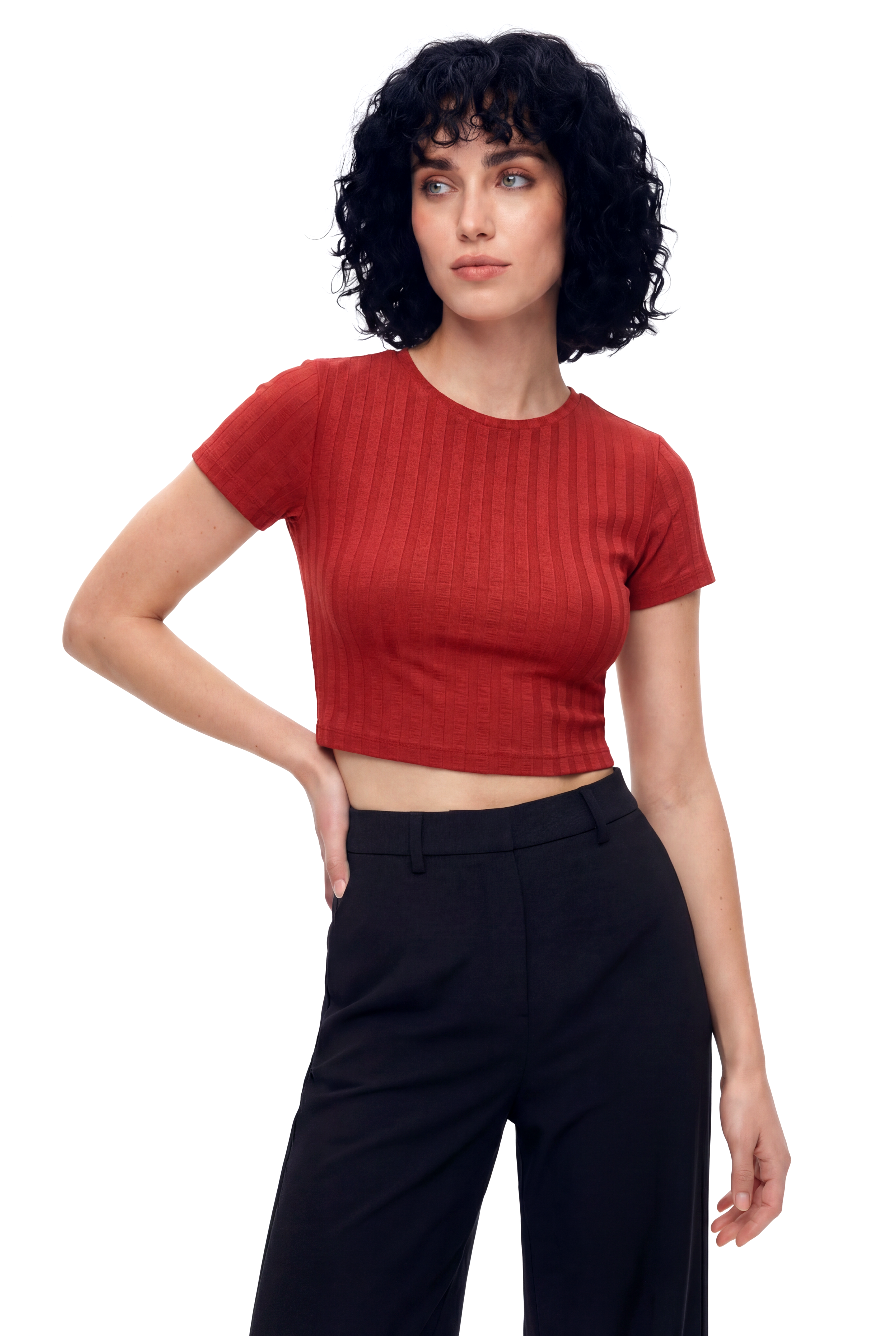 Kırmızı Bisiklet Yaka Kısa Kollu Kadın Crop T-Shirt SANDY S/S TOP - T-Shirt - Westmark London EU(TR) Store Organik Pamuklu Sürdürülebilir Moda