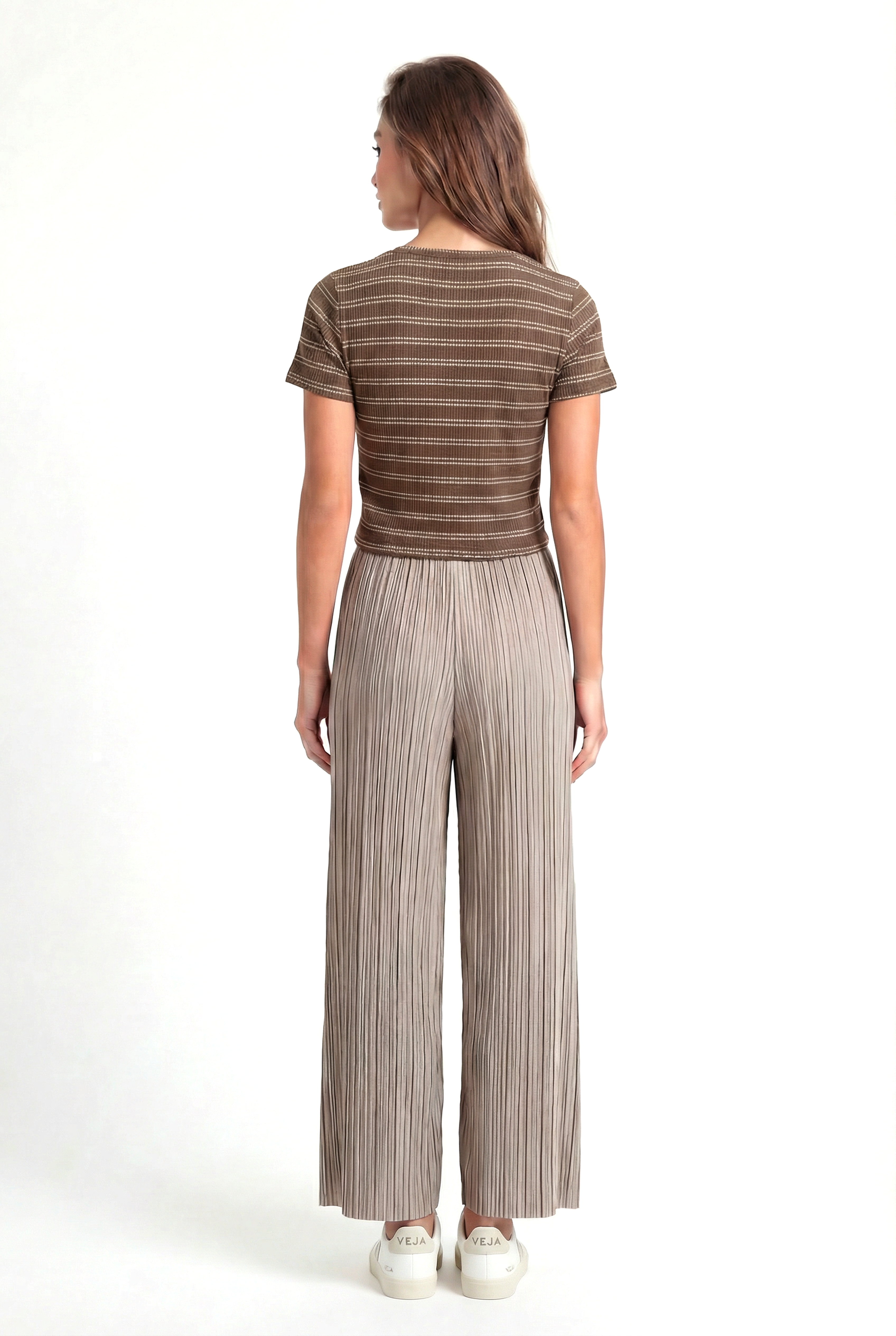 Kahve Bej Çizgili Bisiklet Yaka Kısa Kollu Kadın Crop T-Shirt SANDY S/S TOP - T-Shirt - Westmark London EU(TR) Store Organik Pamuklu Sürdürülebilir Moda