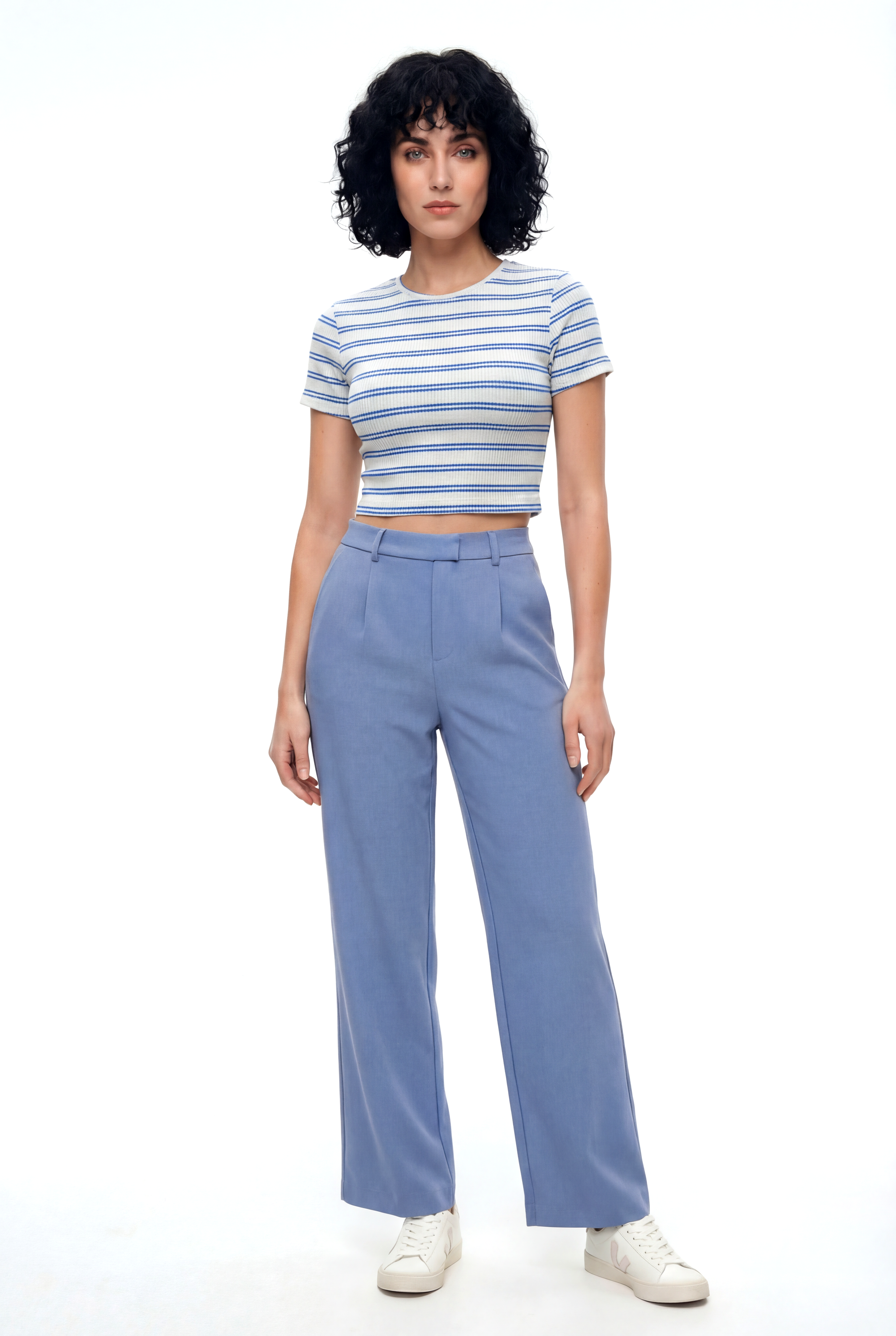 Mavi Beyaz Çizgili Bisiklet Yaka Kısa Kollu Kadın Crop T-Shirt SANDY S/S TOP - T-Shirt - Westmark London EU(TR) Store Organik Pamuklu Sürdürülebilir Moda