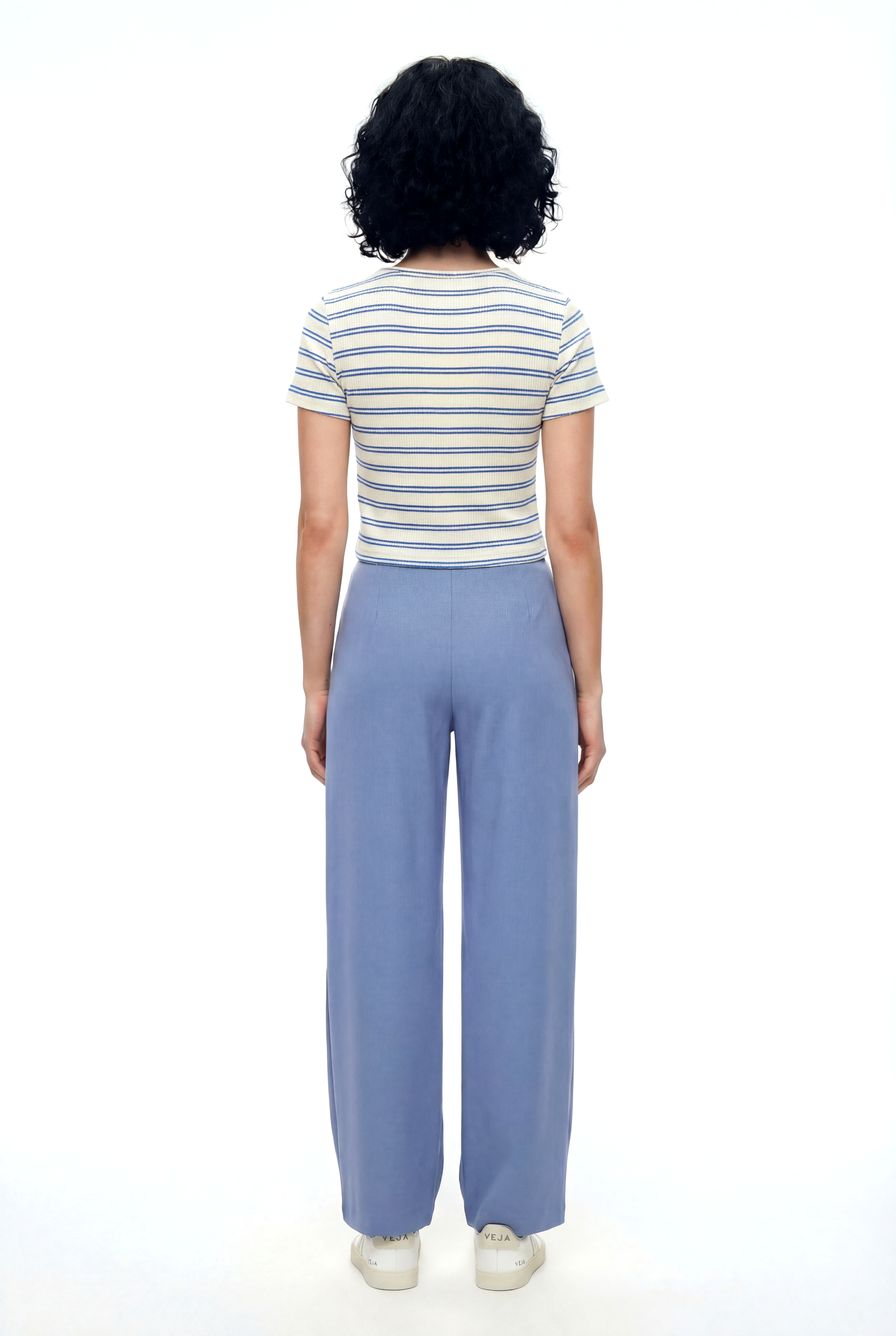 Mavi Beyaz Çizgili Bisiklet Yaka Kısa Kollu Kadın Crop T-Shirt SANDY S/S TOP - T-Shirt - Westmark London EU(TR) Store Organik Pamuklu Sürdürülebilir Moda
