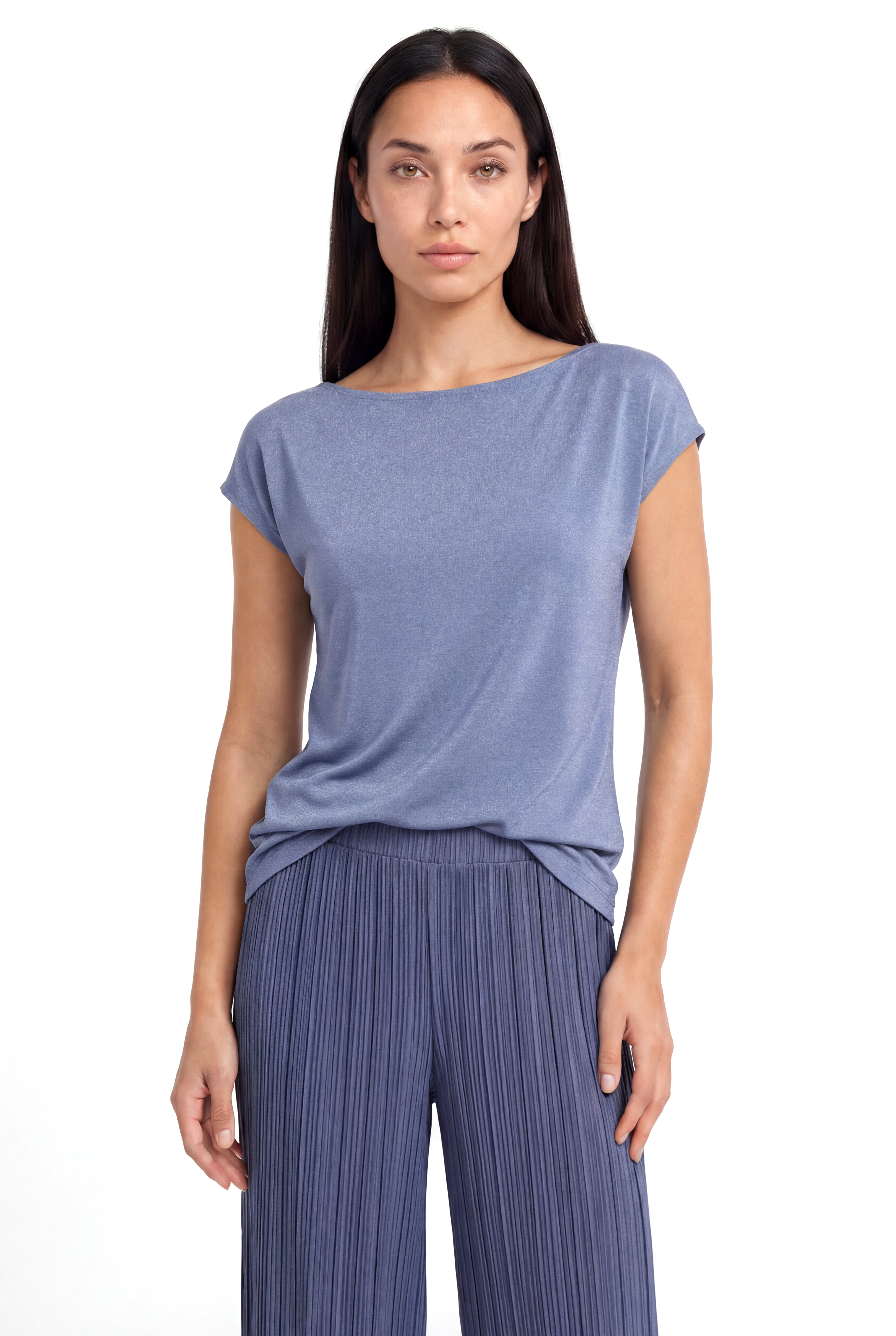 Lila Bisiklet Yaka Simli Kısa Kollu Kadın T-Shirt SKY GLITTER S/S TOP - T-Shirt - Westmark London EU(TR) Store Organik Pamuklu Sürdürülebilir Moda