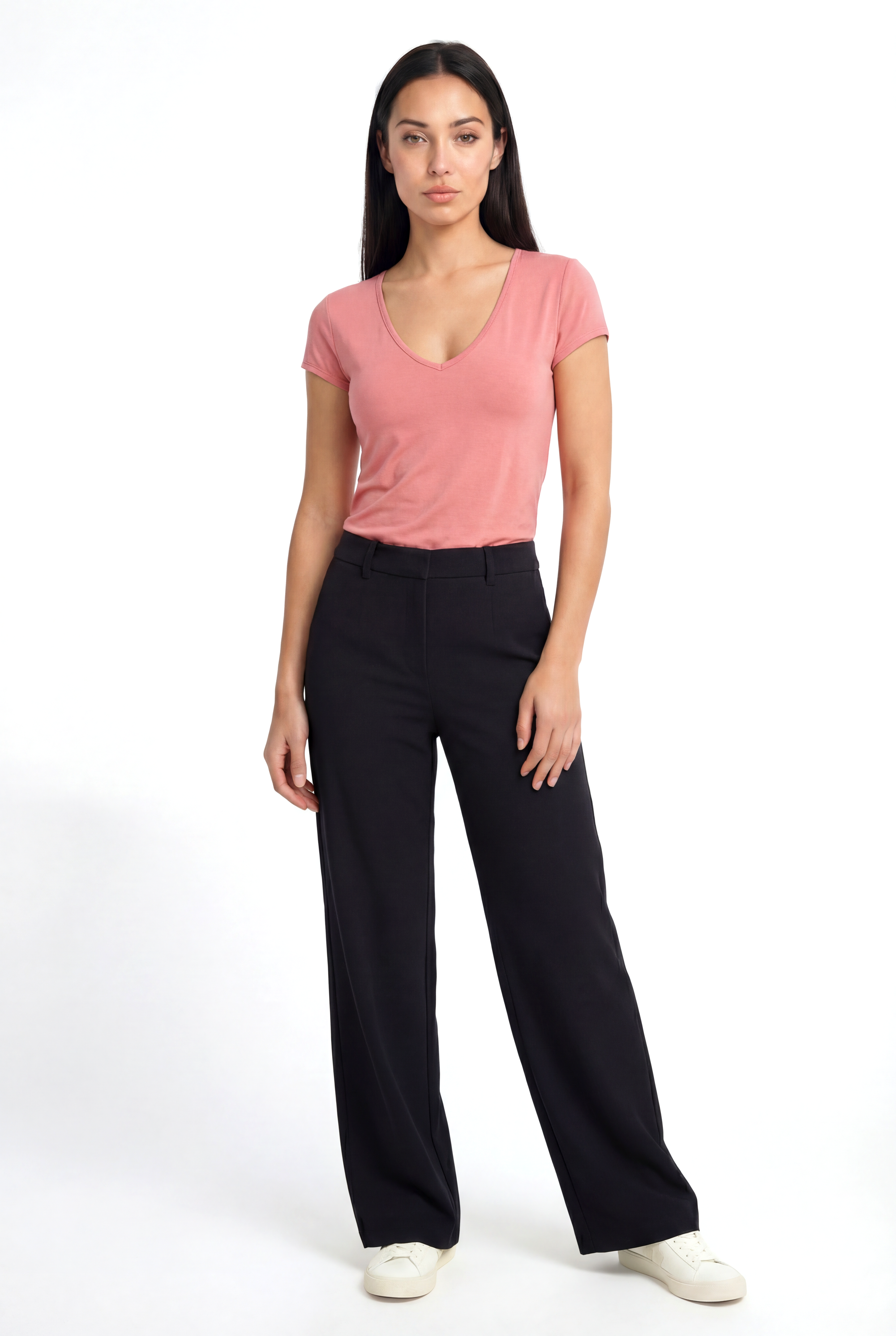 Pembe V Yaka Kısa Kollu Kadın T-Shirt VALLI V-NECK S/S TOP