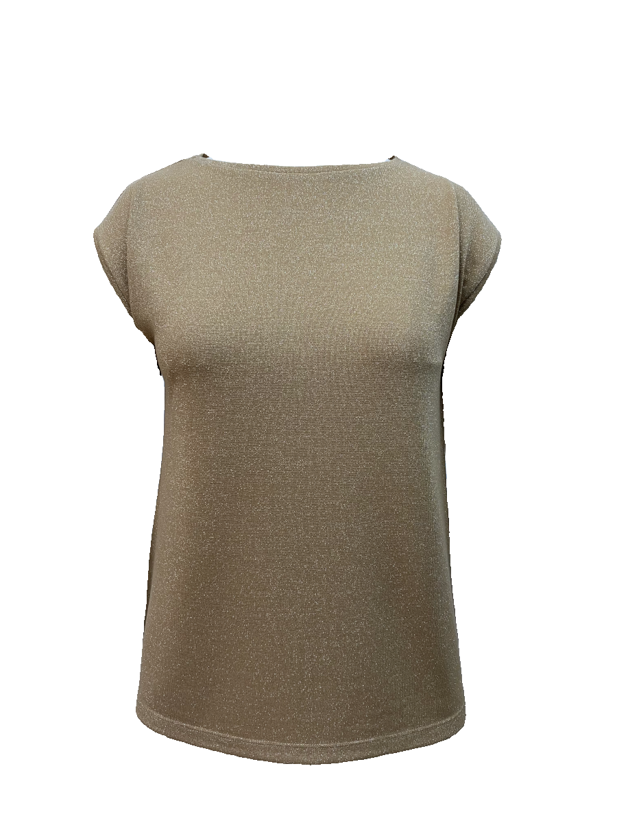 Bej Bisiklet Yaka Simli Kısa Kollu Kadın T-Shirt SKY GLITTER S/S TOP - T-Shirt - Westmark London EU(TR) Store Organik Pamuklu Sürdürülebilir Moda
