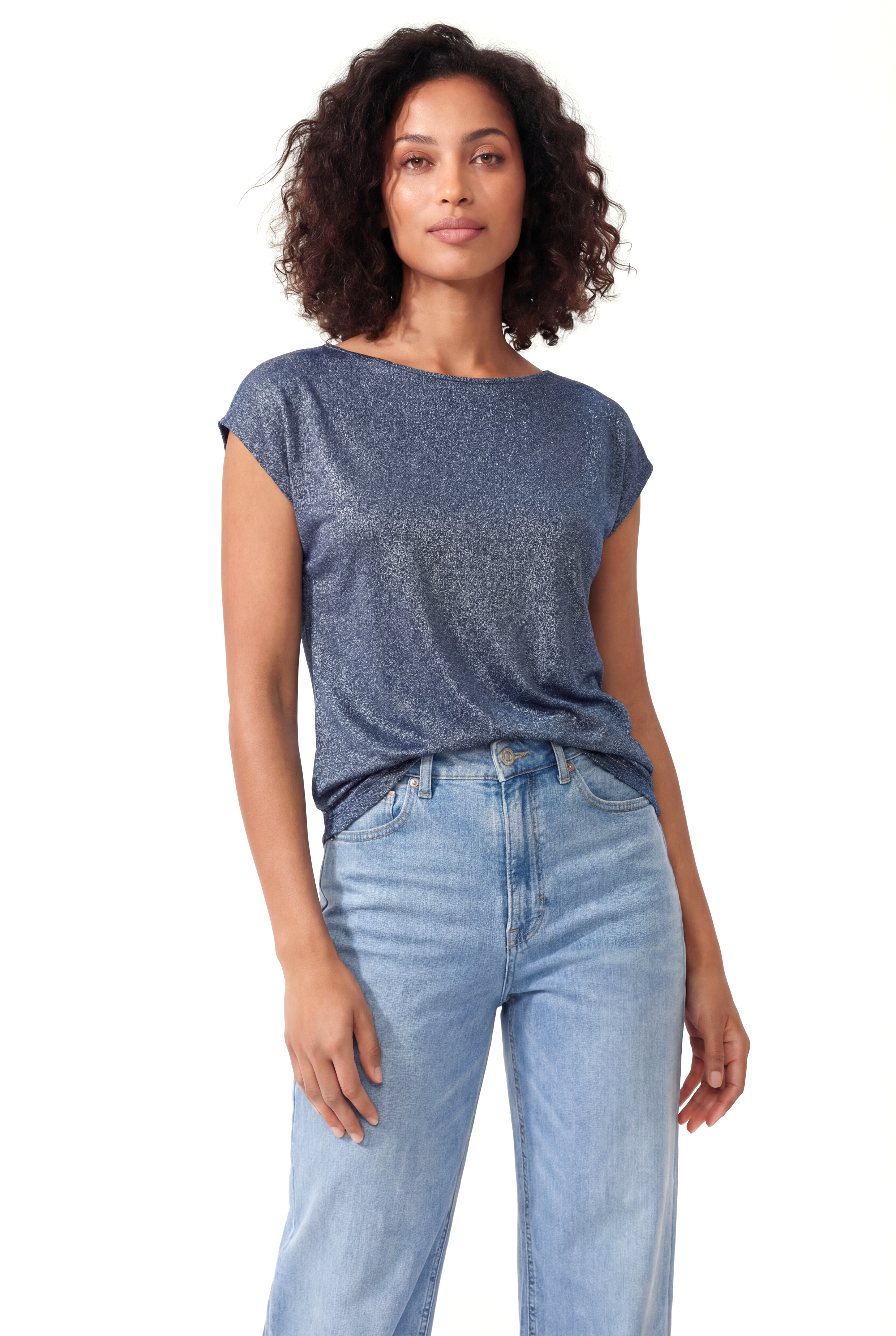 Gri Bisiklet Yaka Simli Kısa Kollu Kadın T-Shirt SKY GLITTER S/S TOP - Tops - Westmark London EU(TR) Store Organik Pamuklu Sürdürülebilir Moda