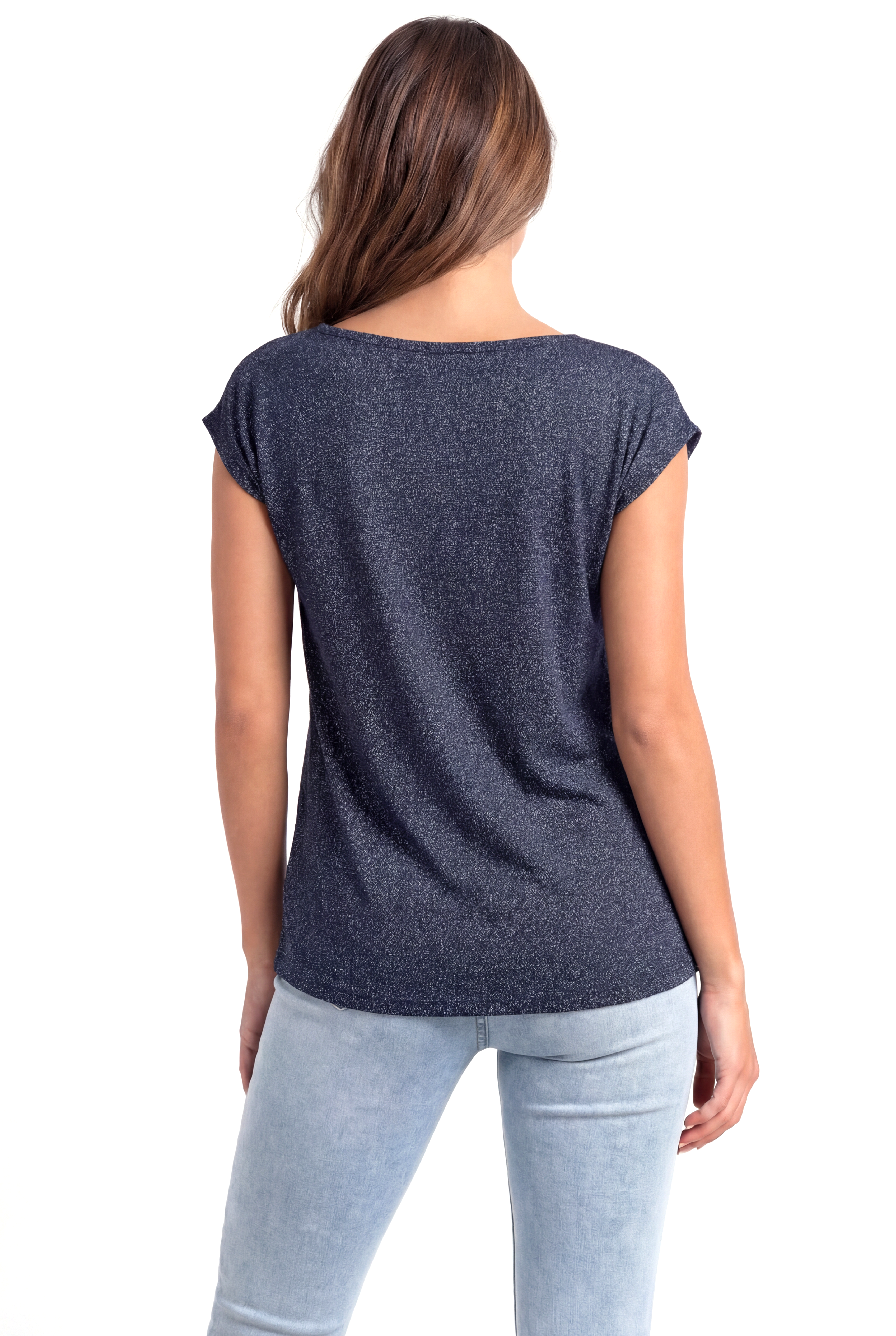 Lacivert Bisiklet Yaka Simli Kısa Kollu Kadın T-Shirt SKY GLITTER S/S TOP - T-Shirt - Westmark London EU(TR) Store Organik Pamuklu Sürdürülebilir Moda