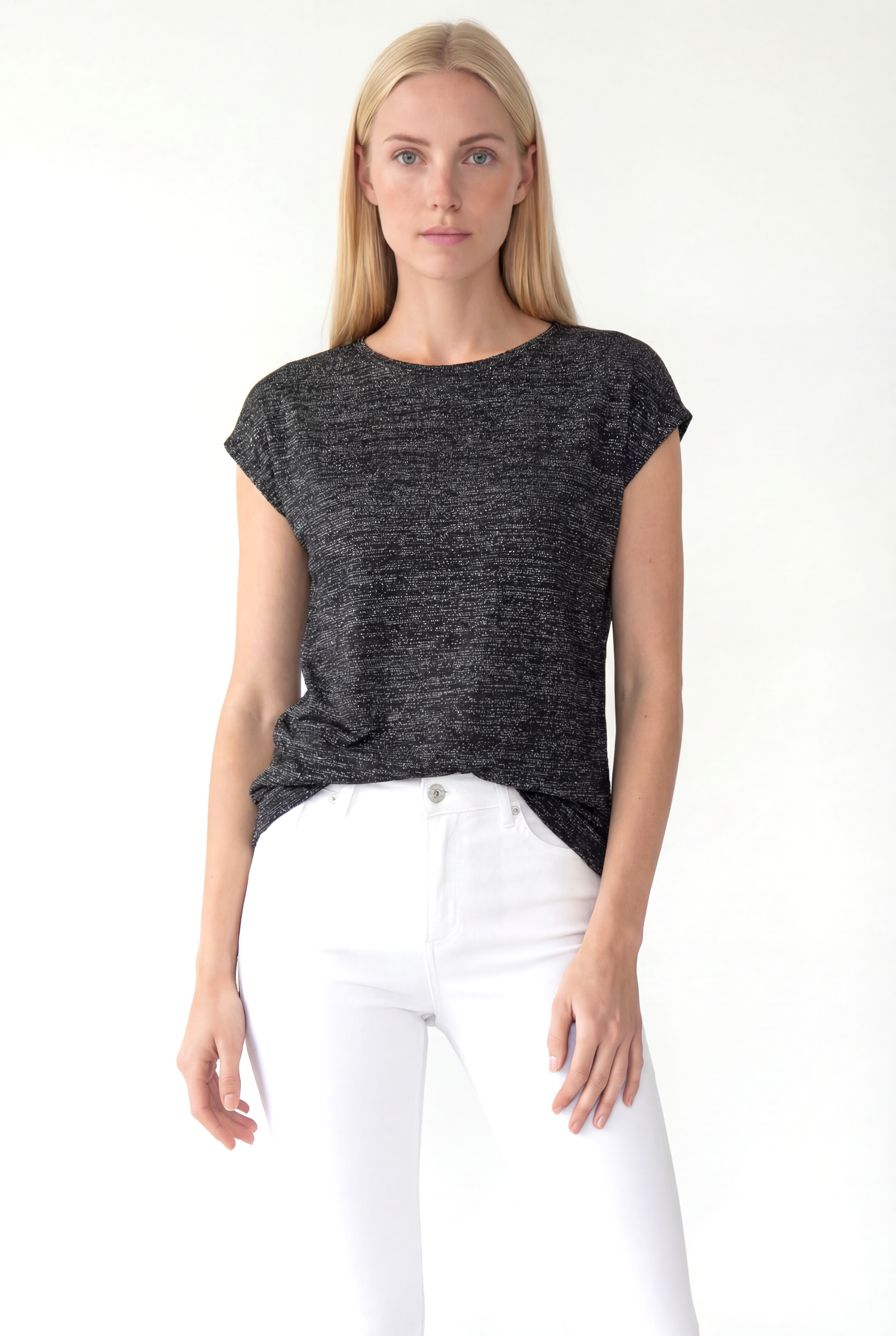 Gri Çok Renkli Bisiklet Yaka Simli Kısa Kollu Kadın T-Shirt SKY GLITTER S/S TOP - Tops - Westmark London EU(TR) Store Organik Pamuklu Sürdürülebilir Moda