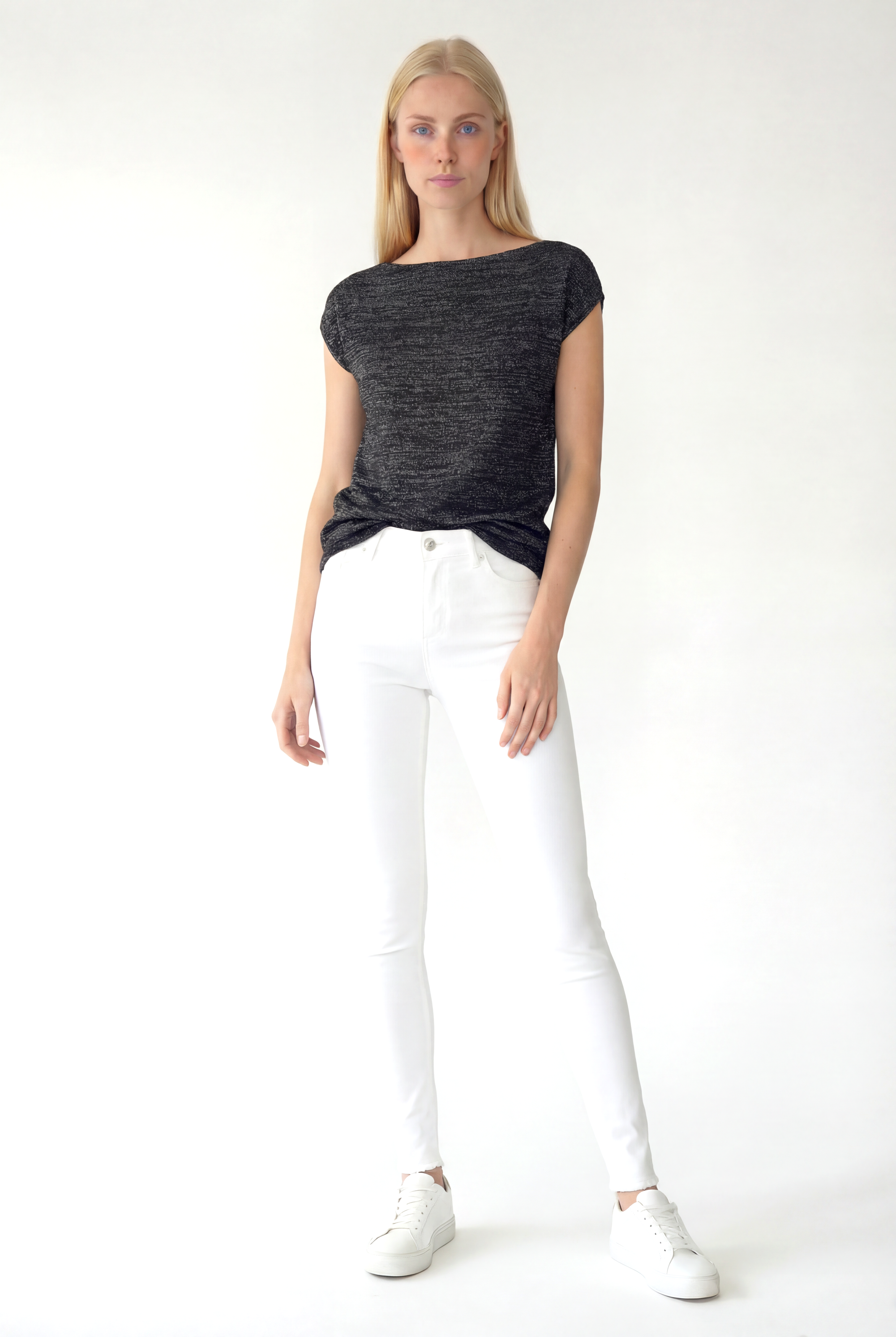 Gri Çok Renkli Bisiklet Yaka Simli Kısa Kollu Kadın T-Shirt SKY GLITTER S/S TOP - Tops - Westmark London EU(TR) Store Organik Pamuklu Sürdürülebilir Moda