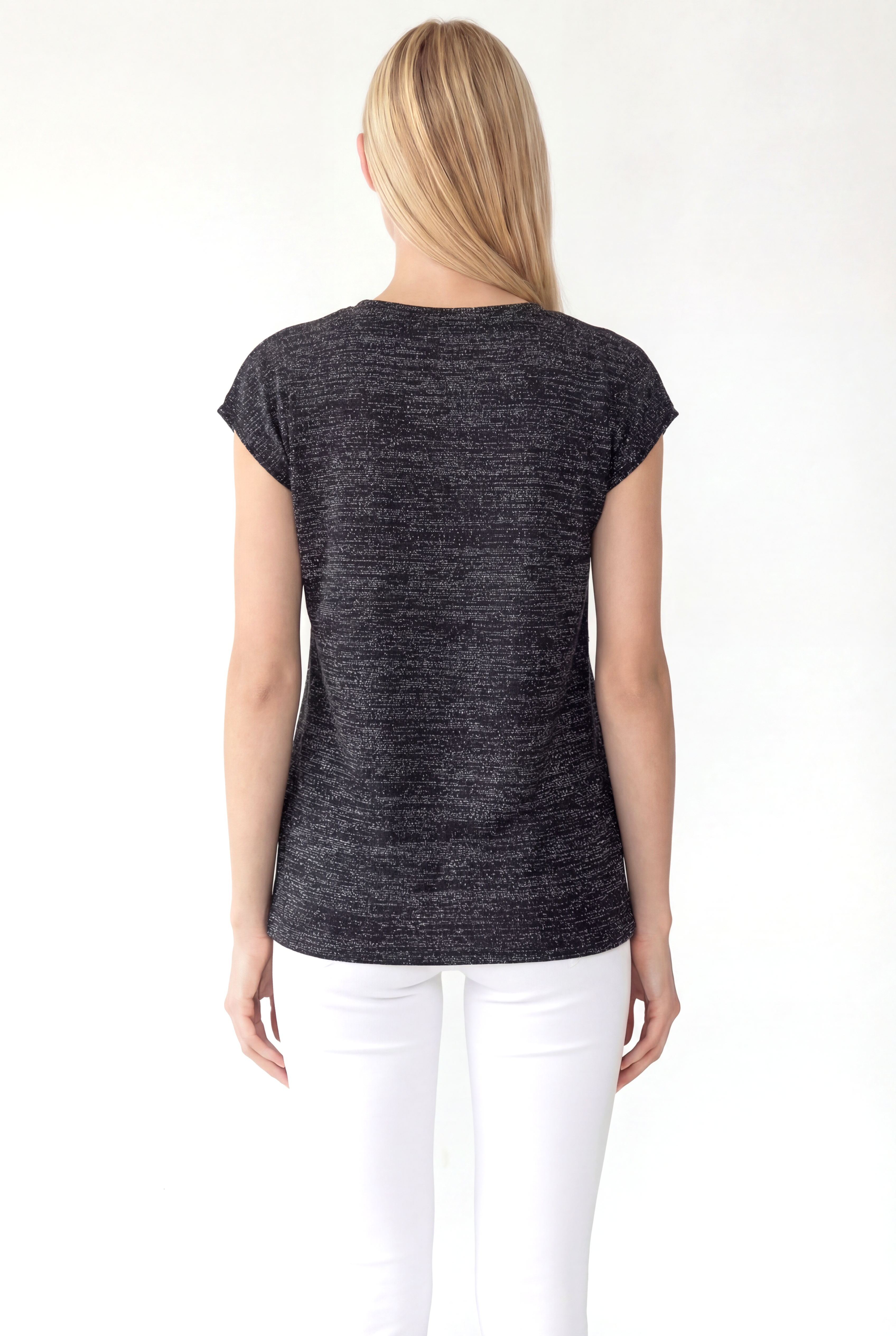 Gri Çok Renkli Bisiklet Yaka Simli Kısa Kollu Kadın T-Shirt SKY GLITTER S/S TOP - Tops - Westmark London EU(TR) Store Organik Pamuklu Sürdürülebilir Moda