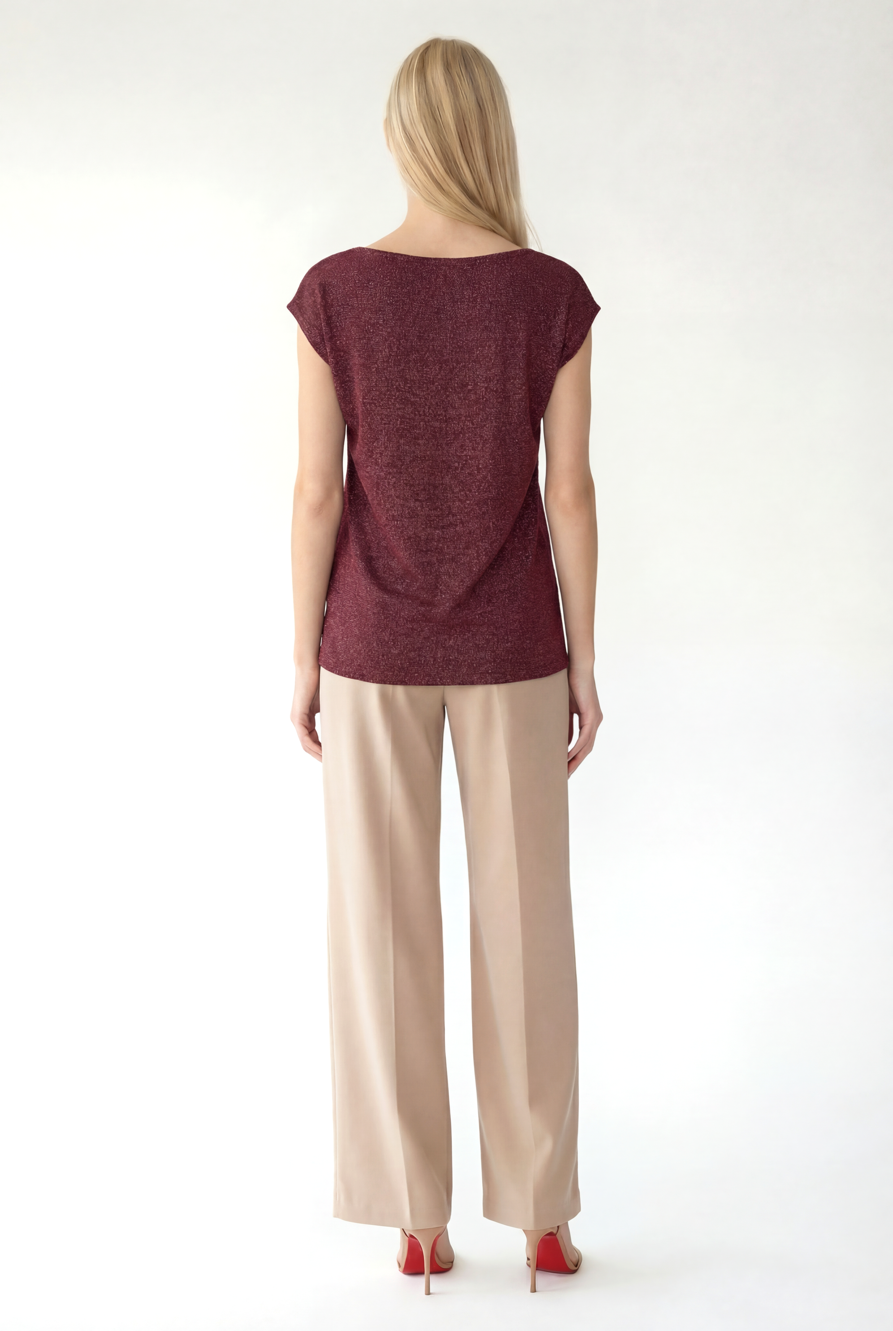 Bordo Bisiklet Yaka Simli Kısa Kollu Kadın T-Shirt SKY GLITTER S/S TOP - T-Shirt - Westmark London EU(TR) Store Organik Pamuklu Sürdürülebilir Moda