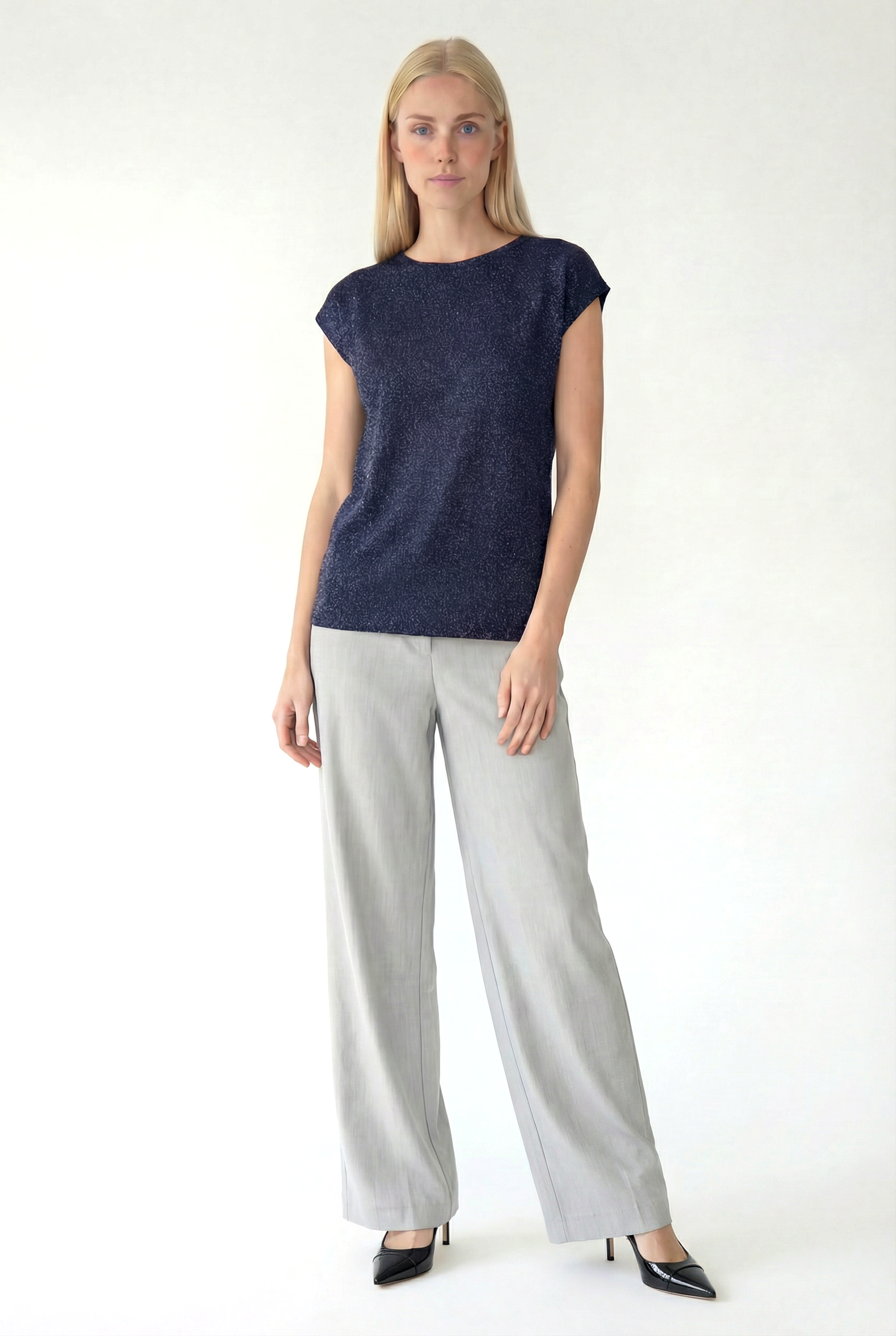 Siyah Antrasit Bisiklet Yaka Simli Kısa Kollu Kadın T-Shirt SKY GLITTER S/S TOP - T-Shirt - Westmark London EU(TR) Store Organik Pamuklu Sürdürülebilir Moda