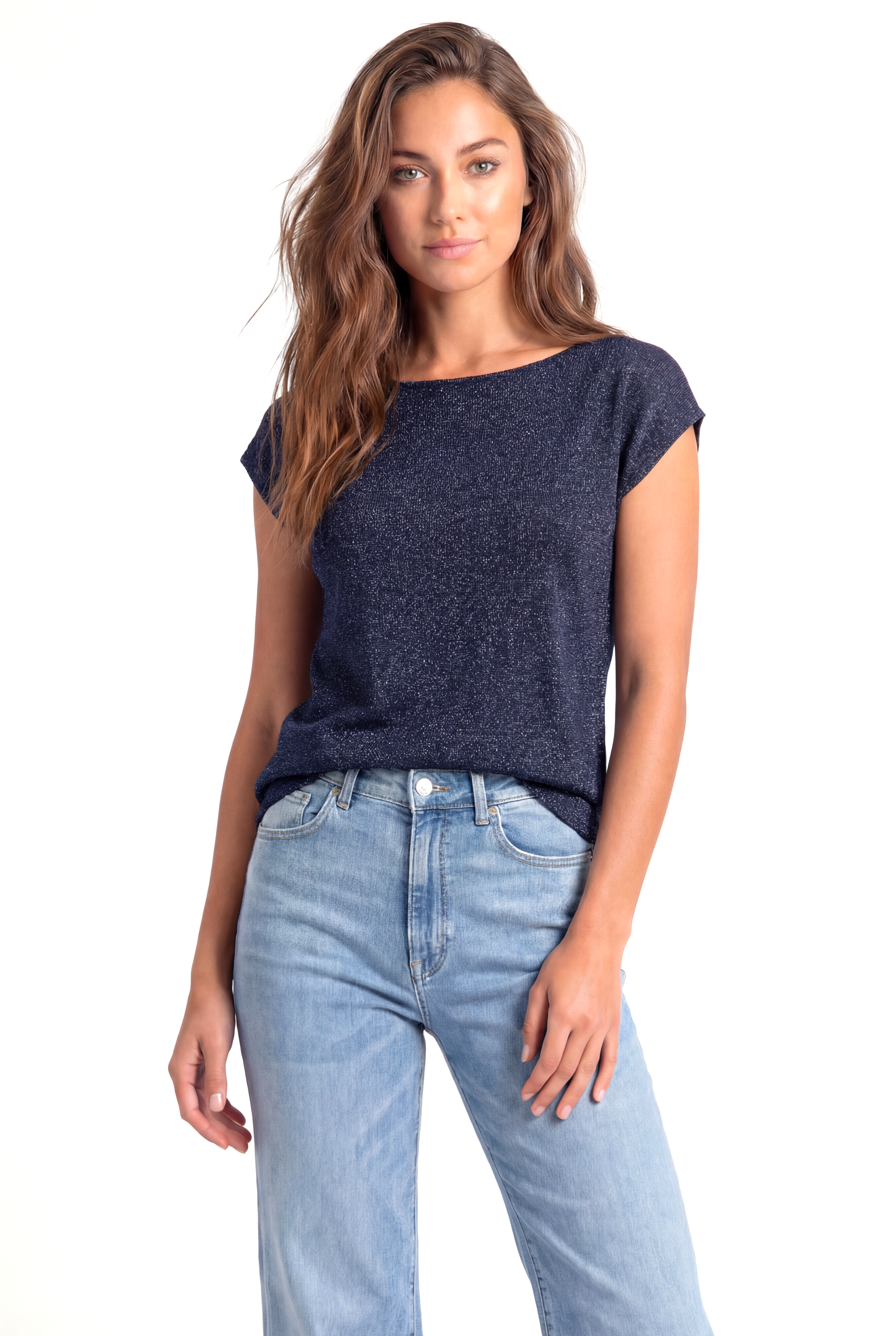 Gri Siyah Bisiklet Yaka Simli Kısa Kollu Kadın T-Shirt SKY GLITTER S/S TOP - T-Shirt - Westmark London EU(TR) Store Organik Pamuklu Sürdürülebilir Moda