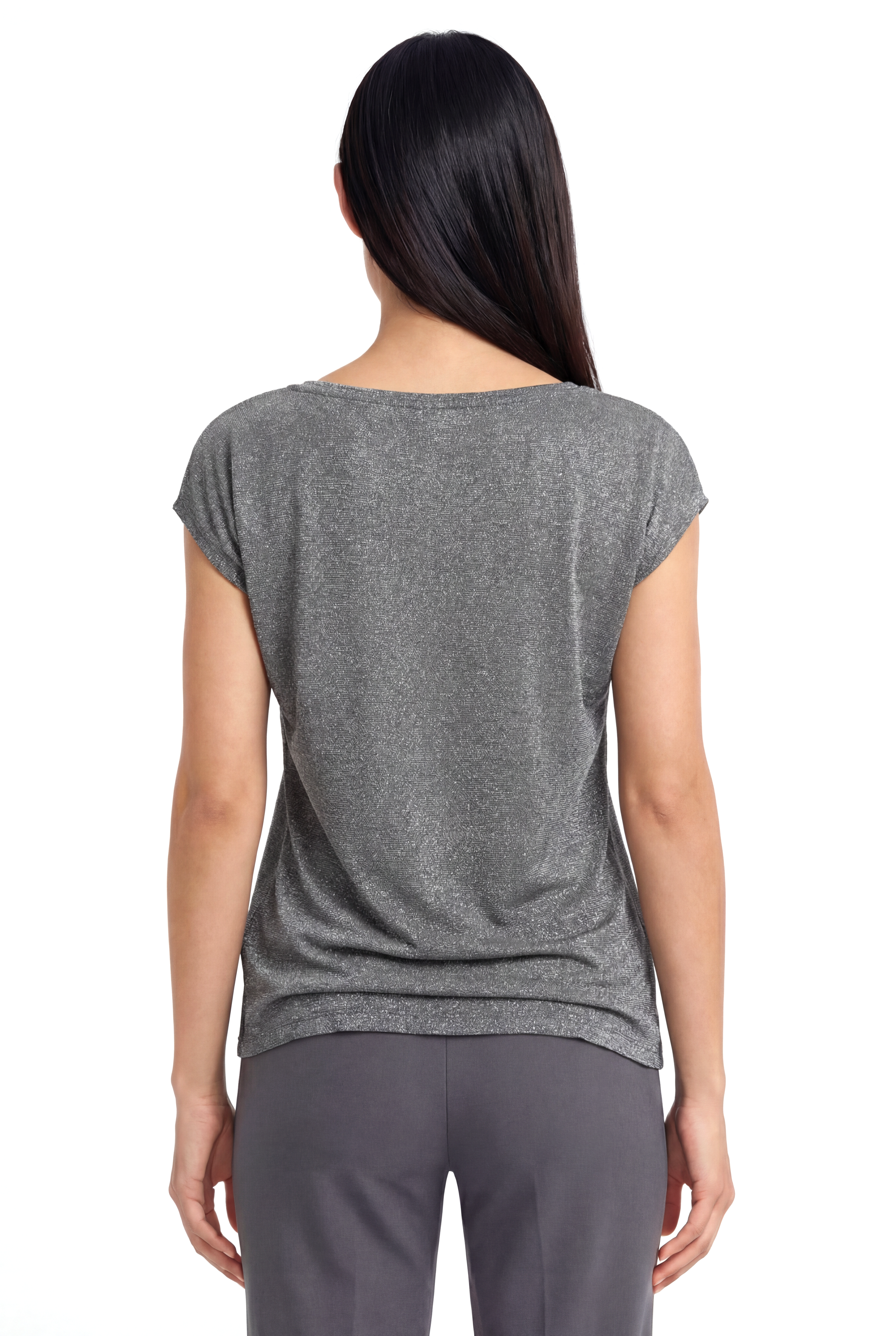 Koyu Gri Bisiklet Yaka Simli Kısa Kollu Kadın T-Shirt SKY GLITTER S/S TOP - T-Shirt - Westmark London EU(TR) Store Organik Pamuklu Sürdürülebilir Moda
