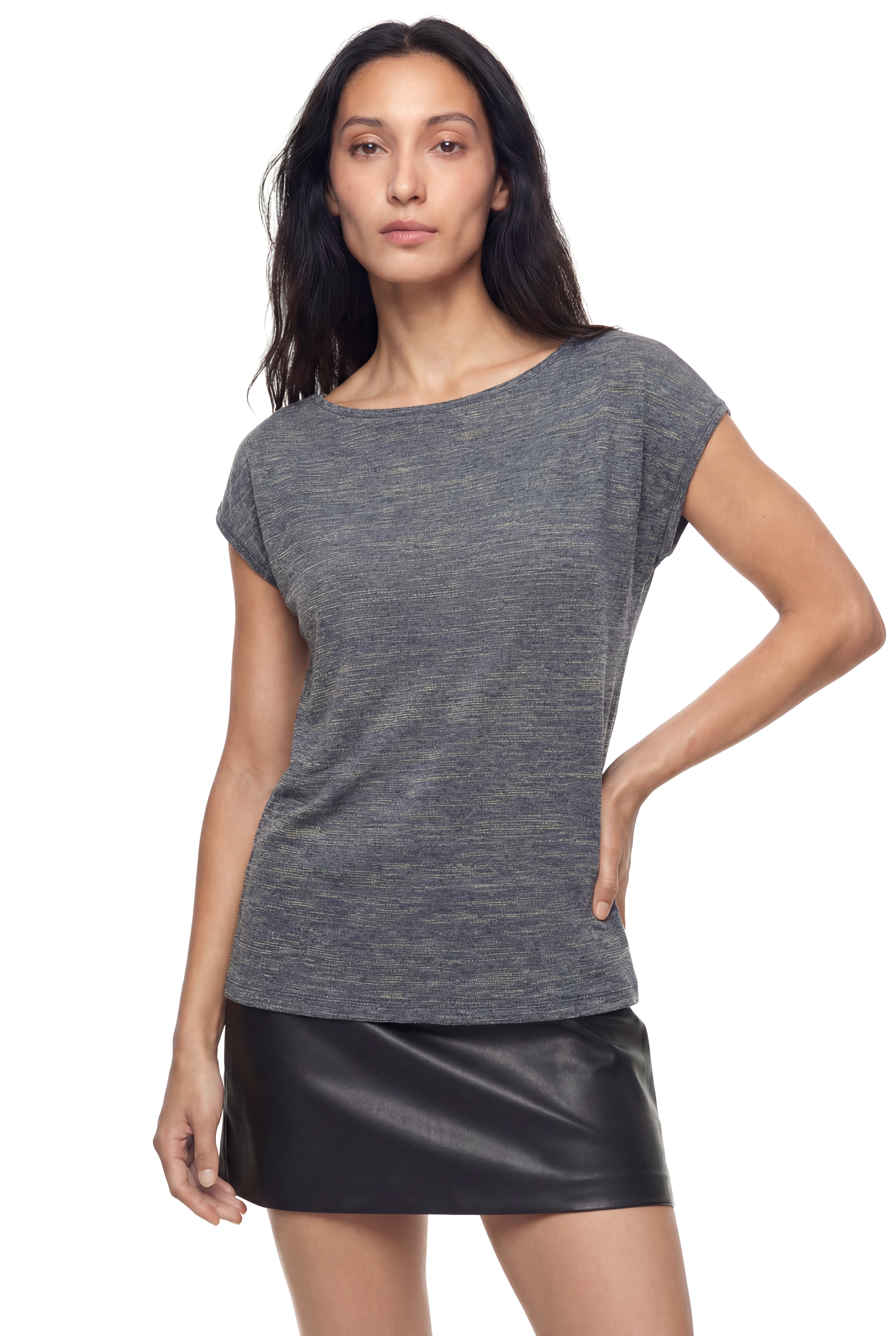 Gri ve Altın Bisiklet Yaka Simli Kısa Kollu Kadın T-Shirt SKY GLITTER S/S TOP - T-Shirt - Westmark London EU(TR) Store Organik Pamuklu Sürdürülebilir Moda