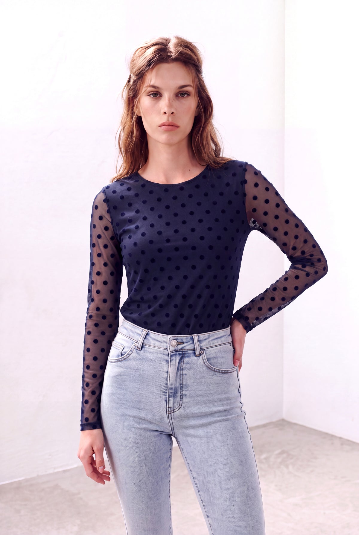 Lacivert Kadın Lacivert Tül Bisiklet Yaka Uzun Kollu Ön Astarlı Bluz SALOME - Top - Westmark London EU(TR) Store Organik Pamuklu Sürdürülebilir Moda