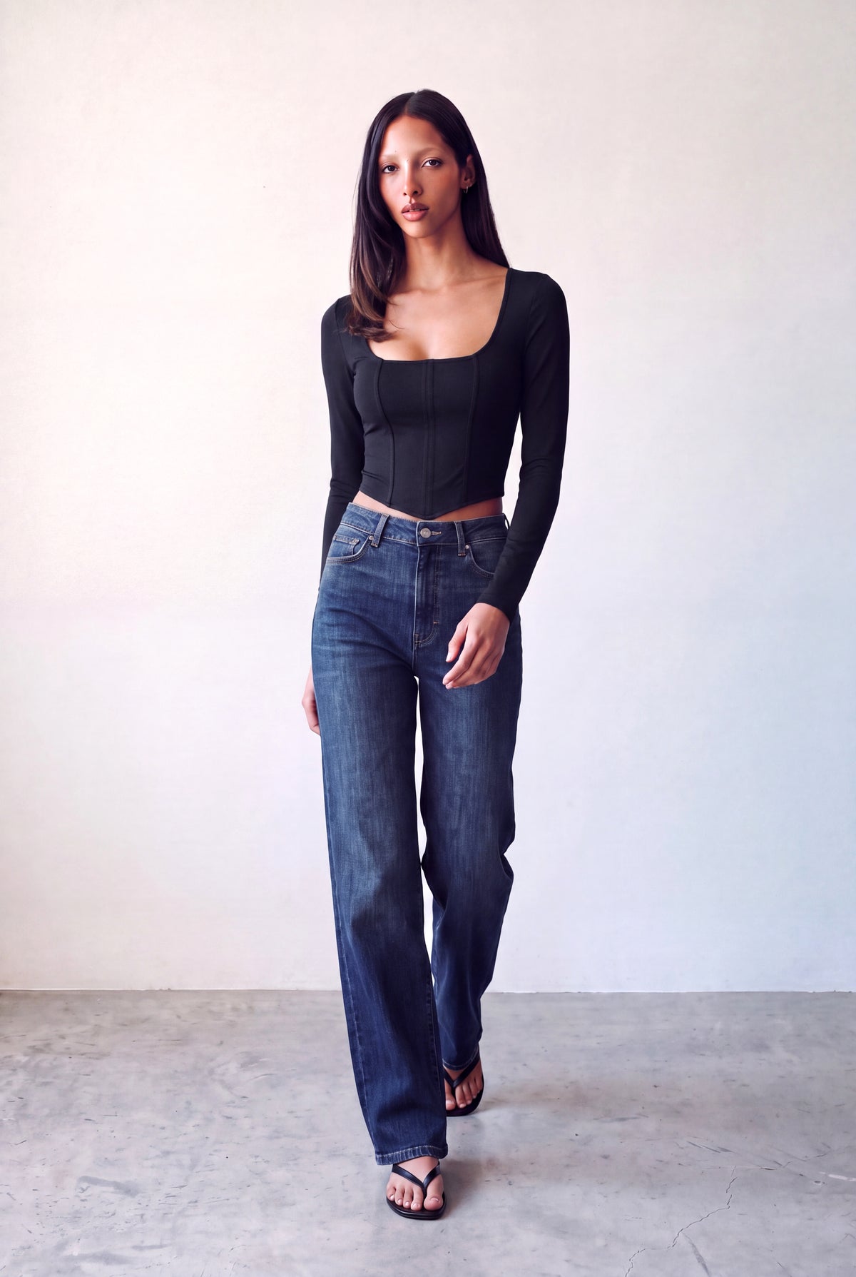 Siyah Kadın Siyah Esnek Kare Yaka Uzun Kollu Korse Görünümlü Bluz VIOLETTE - Top - Westmark London EU(TR) Store Organik Pamuklu Sürdürülebilir Moda