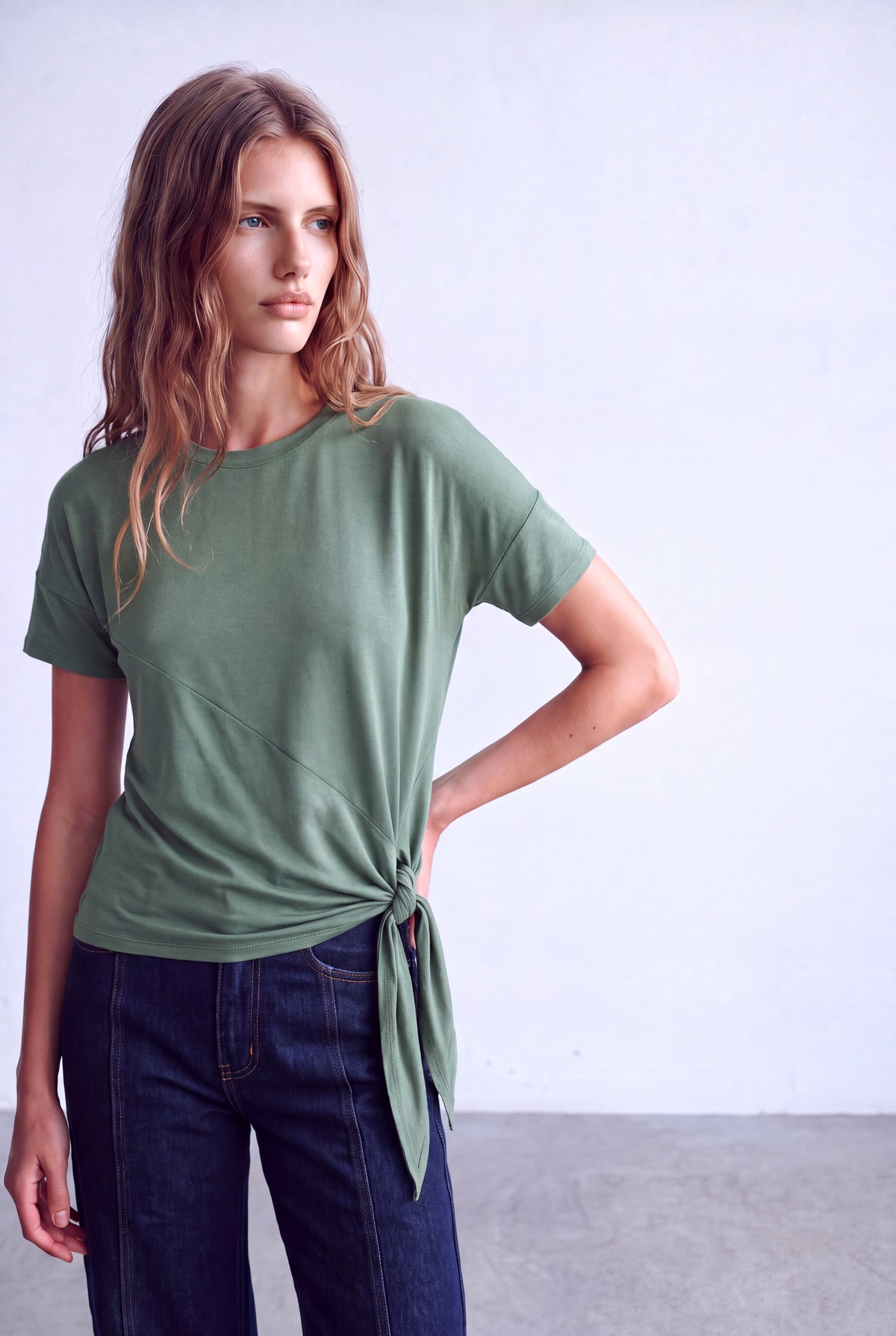 Yeşil Kadın Yeşil Viskon Bisiklet Yaka Düşük Omuz Kısa Kol Yandan Bağlamalı Büzgülü Bluz VERA - Top - Westmark London EU(TR) Store Organik Pamuklu Sürdürülebilir Moda