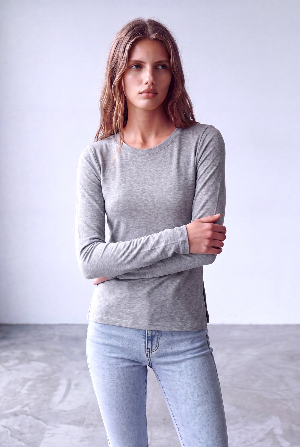 Gri Melanj Kadın Gri Melanj Viskon Bisiklet Yaka Uzun Kollu Yırtmaç Detaylı Bluz BONNIE - Top - Westmark London EU(TR) Store Organik Pamuklu Sürdürülebilir Moda