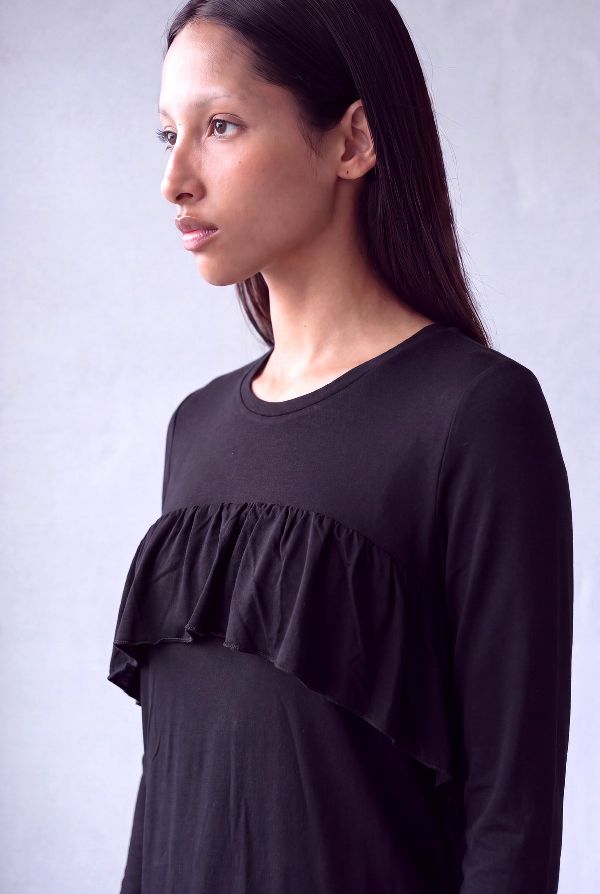 Siyah Kadın Siyah Viskon Bisiklet Yaka 3/4 Kol Volanlı Bluz ZANE - Top - Westmark London EU(TR) Store Organik Pamuklu Sürdürülebilir Moda
