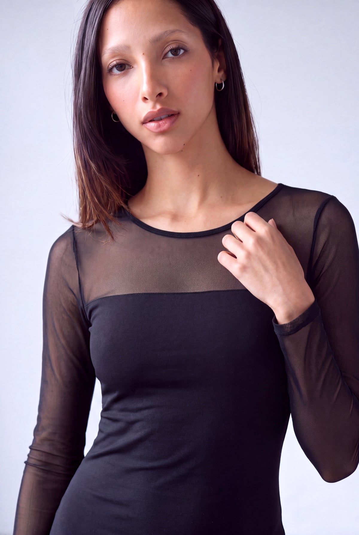 Siyah Kadın Siyah Pamuklu Bisiklet Yaka Uzun Kollu Göğüs Üstü Transparan Elbise MANON - Dress - Westmark London EU(TR) Store Organik Pamuklu Sürdürülebilir Moda