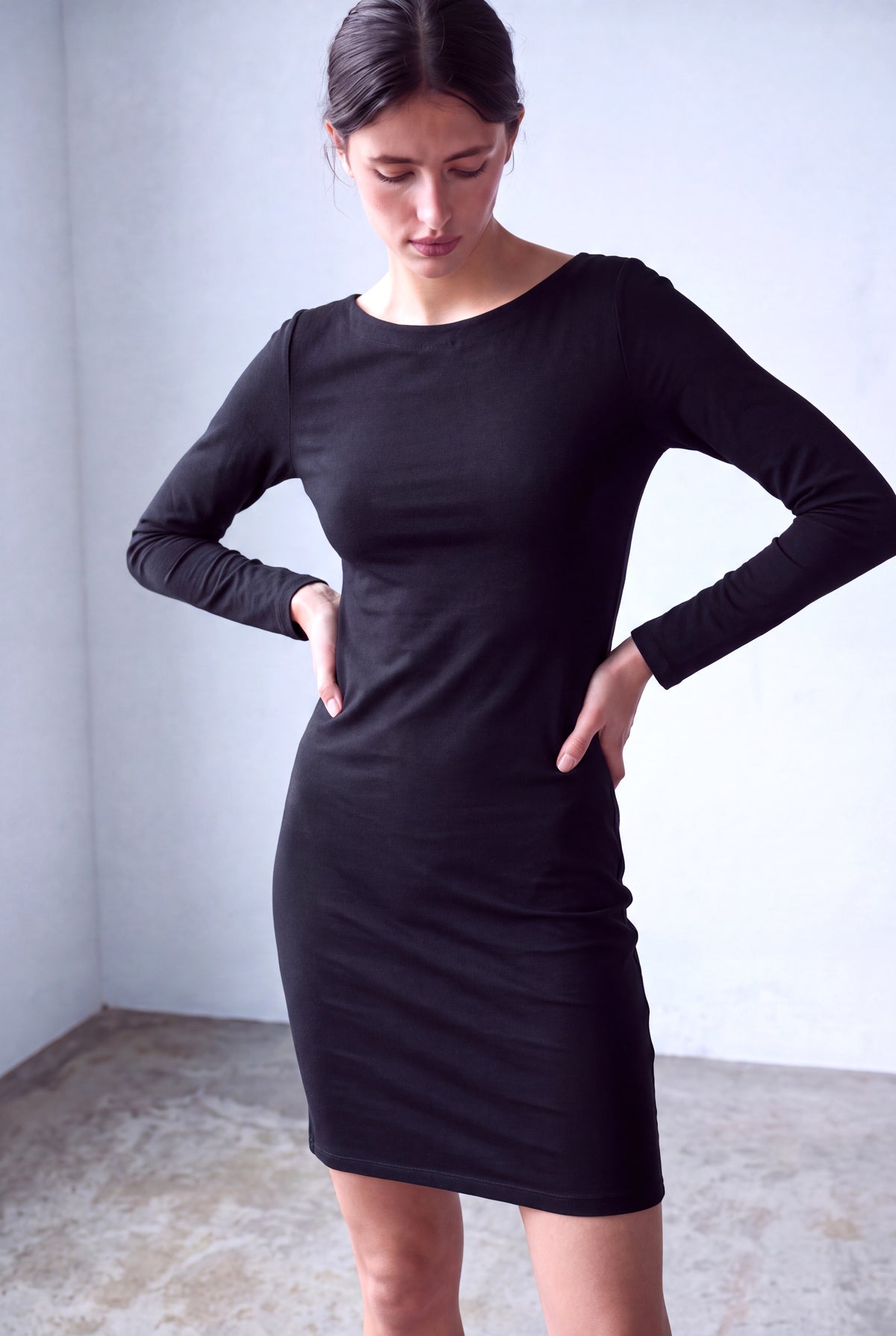 Siyah Kadın Siyah Modal / Pamuk Karışımlı Kayık Yaka Uzun Kollu Elbise PAULINE - Dress - Westmark London EU(TR) Store Organik Pamuklu Sürdürülebilir Moda