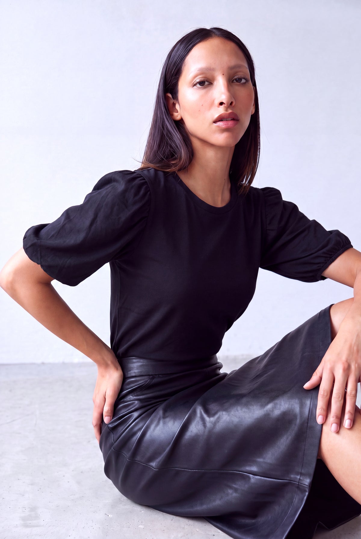 Siyah Kadın Siyah Pamuklu Bisiklet Yaka Kısa Balon Kollu Bluz JILL - Top - Westmark London EU(TR) Store Organik Pamuklu Sürdürülebilir Moda