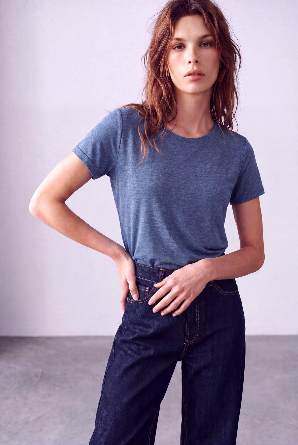 Mavi Melanj Görünümlü Kadın Mavi Melanj Görünümlü Viskon Karışımlı Bisiklet Yaka Kısa Kollu T-Shirt SUZANNE - Top - Westmark London EU(TR) Store Organik Pamuklu Sürdürülebilir Moda