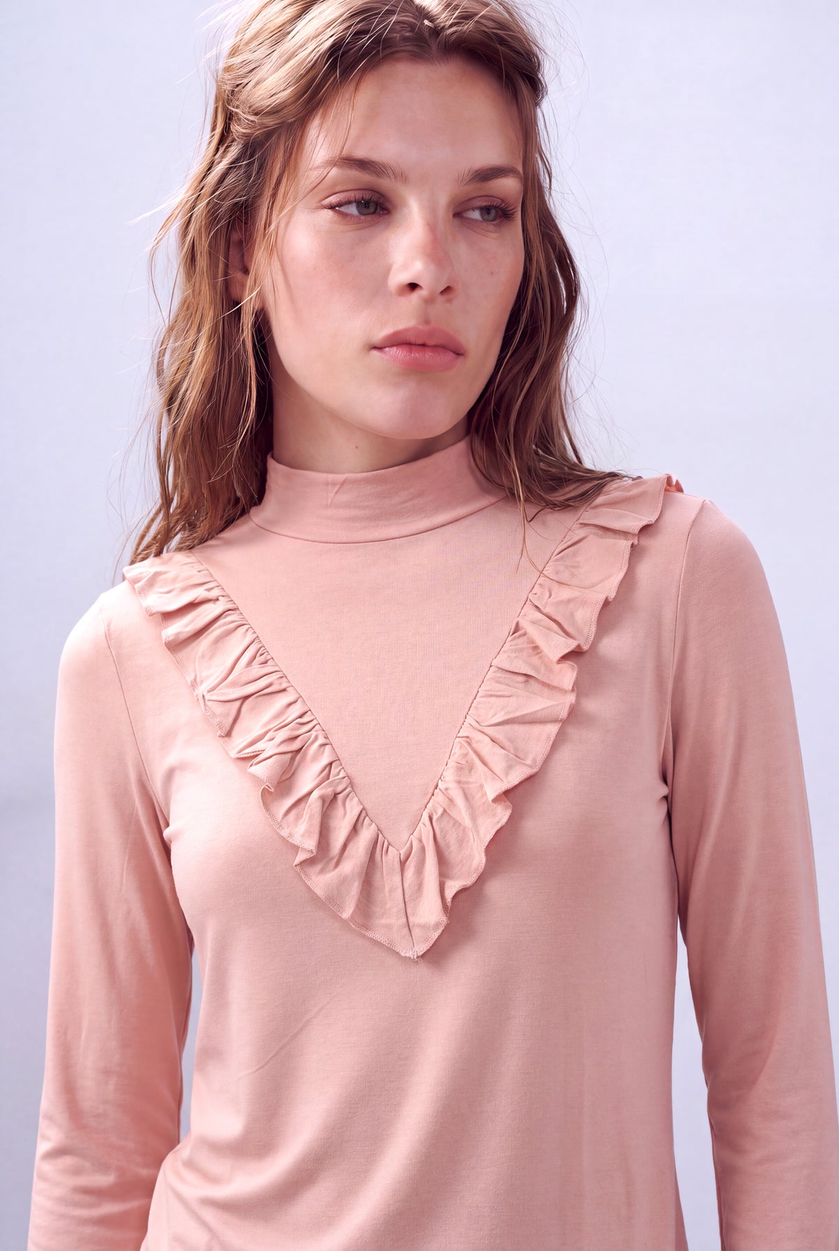 Gül Kurusu Kadın Gül Kurusu Viskon Yarım Balıkçı Yaka Uzun Kollu Önde V Fırfır Detaylı Bluz ZANE - Top - Westmark London EU(TR) Store Organik Pamuklu Sürdürülebilir Moda