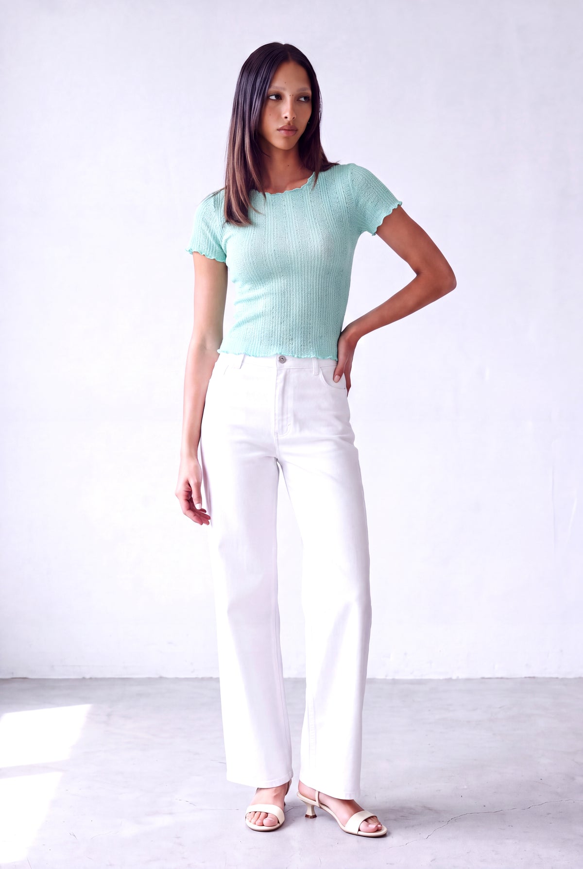 Mint Yeşili Kadın Mint Yeşili Ajurlu Bisiklet Yaka Kısa Kollu Baby Overlock Detaylı Bluz AJOUR - Top - Westmark London EU(TR) Store Organik Pamuklu Sürdürülebilir Moda