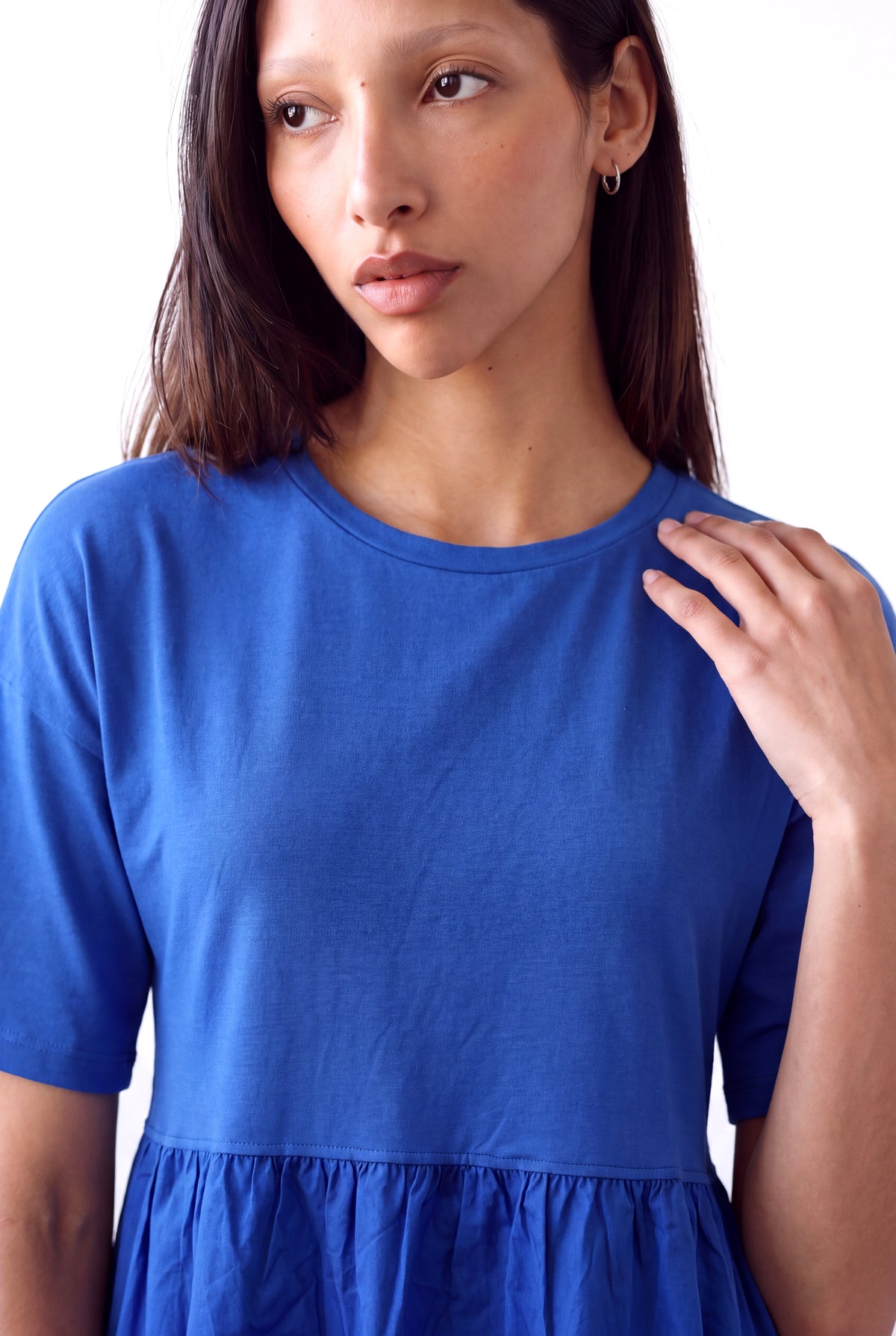 Mavi Kadın Mavi Viskon Karışımlı Bisiklet Yaka 2/4 Kol Dokuma Kumaş Etek Detaylı Elbise FIONA - Dress - Westmark London EU(TR) Store Organik Pamuklu Sürdürülebilir Moda